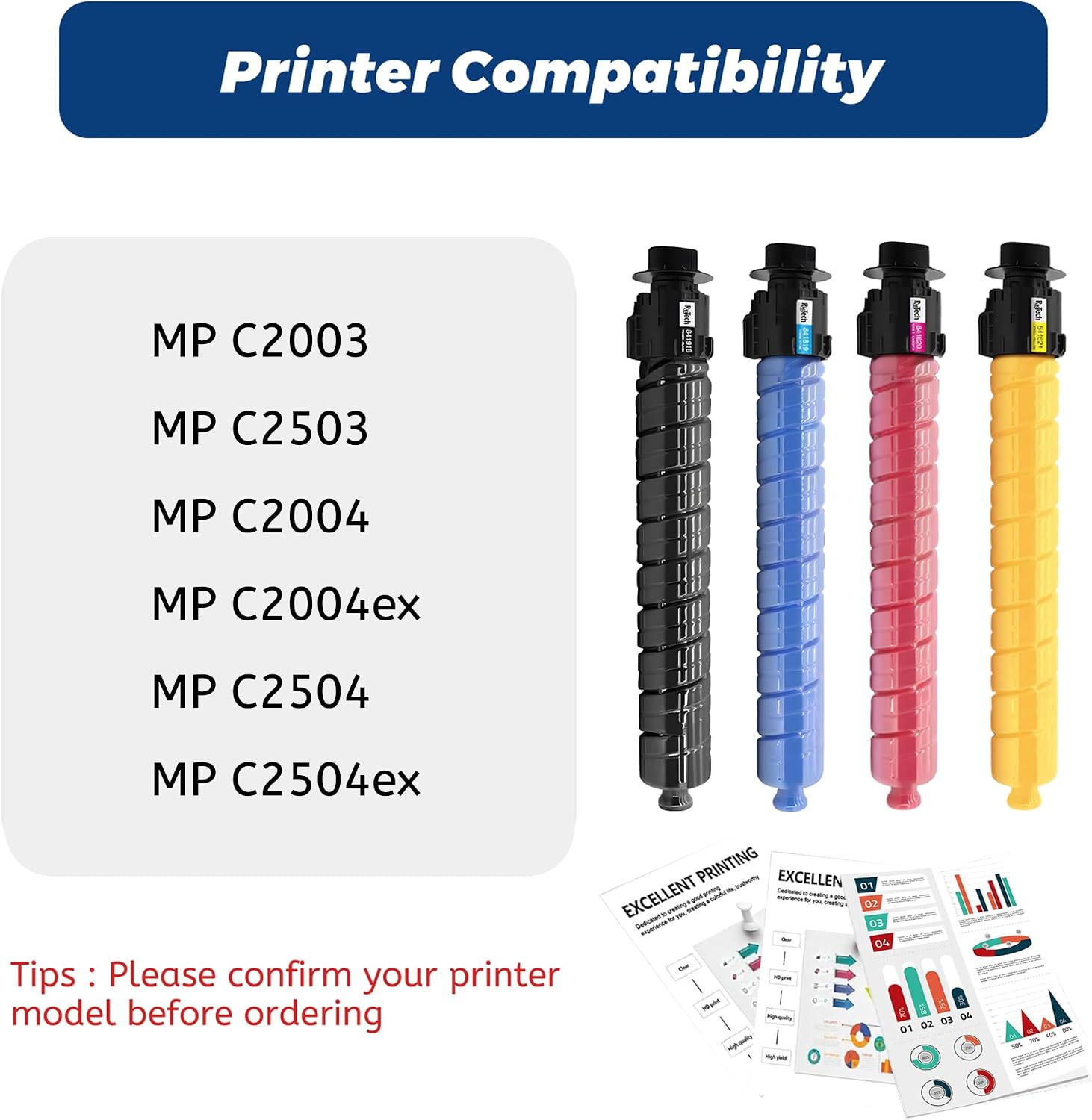 Detalle de RitoTech MP C2003/C2503/C2004/C2504 4-Pack Toner Cartridges with Chip