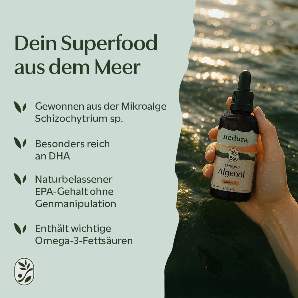 Thumbnail 2 de nedura® Omega 3 Algenöl mit Mango (vegan, DHA & EPA, mikroalgenbasiert) – 100 ml