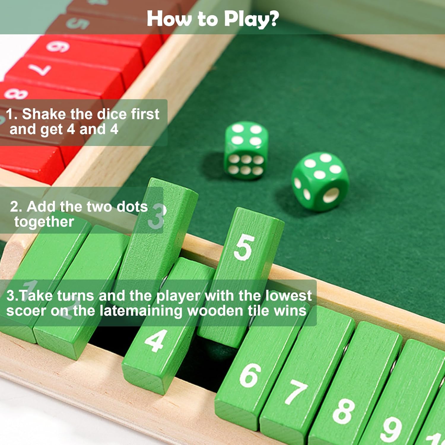 Detalle de Shut the Box Würfelspiel für 4 Spieler