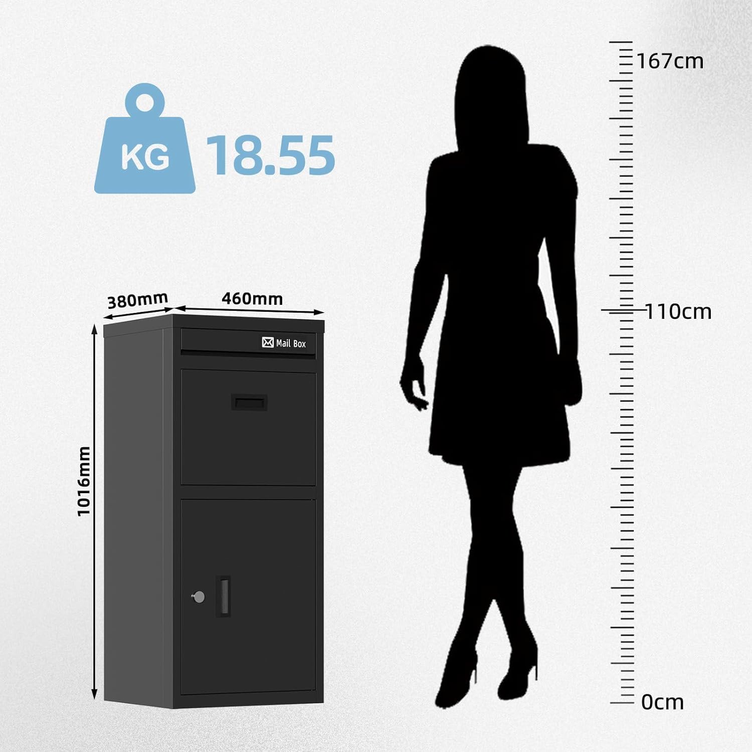 Thumbnail 2 de BIRCHTREE Large Parcel Drop Box with Lock & 2 Keys (101cm) – Weatherproof Outdoor Metal Parcel Box, Black