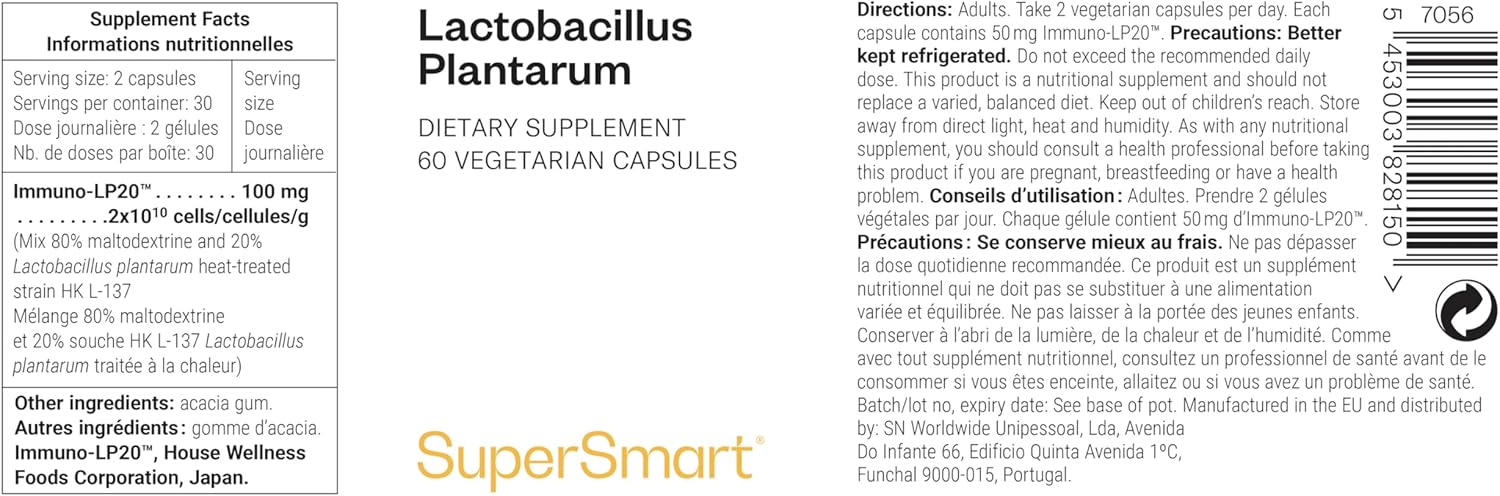 Thumbnail 1 de Lactobacillus Plantarum PostBiotique par Supersmart – Immunobiotiques brevetés pour renforcer l’immunité (Immuno-LP20™), vegan et sans gluten