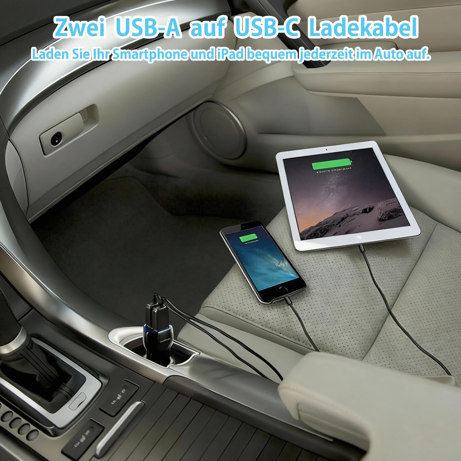 Thumbnail 5 de USB-C CarPlay Ladekabel 1 m (USB-A auf USB-C) 2er-Set für iPhone & Galaxy – Auto-Schnellladekabel