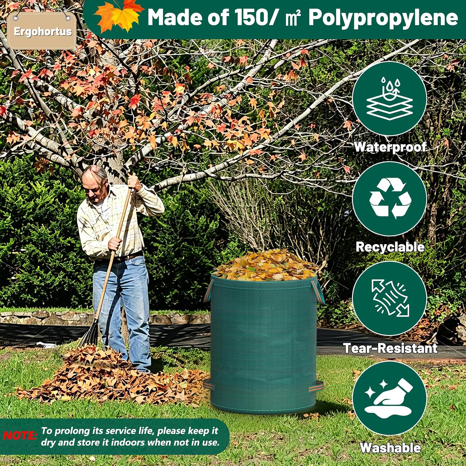 Thumbnail 1 de Ergohortus Heavy Duty Garden Waste Bags — 300L, Reusable with Handles, Waterproof & Foldable