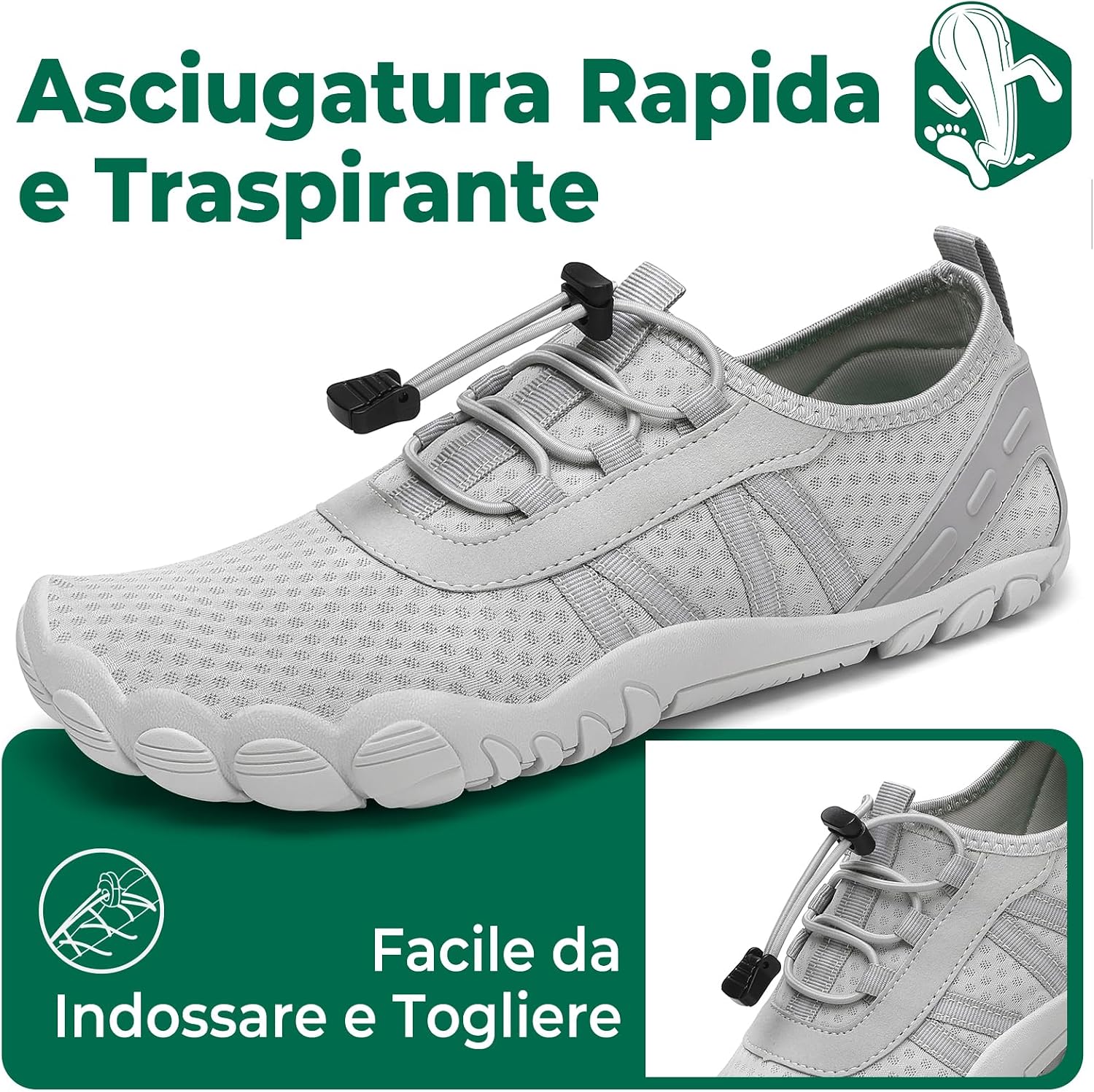 Detalle de SAGUARO Scarpe da scoglio uomo donna con asciugatura rapida, suola antiscivolo e punta a cinque dita (Gr. 36-48)