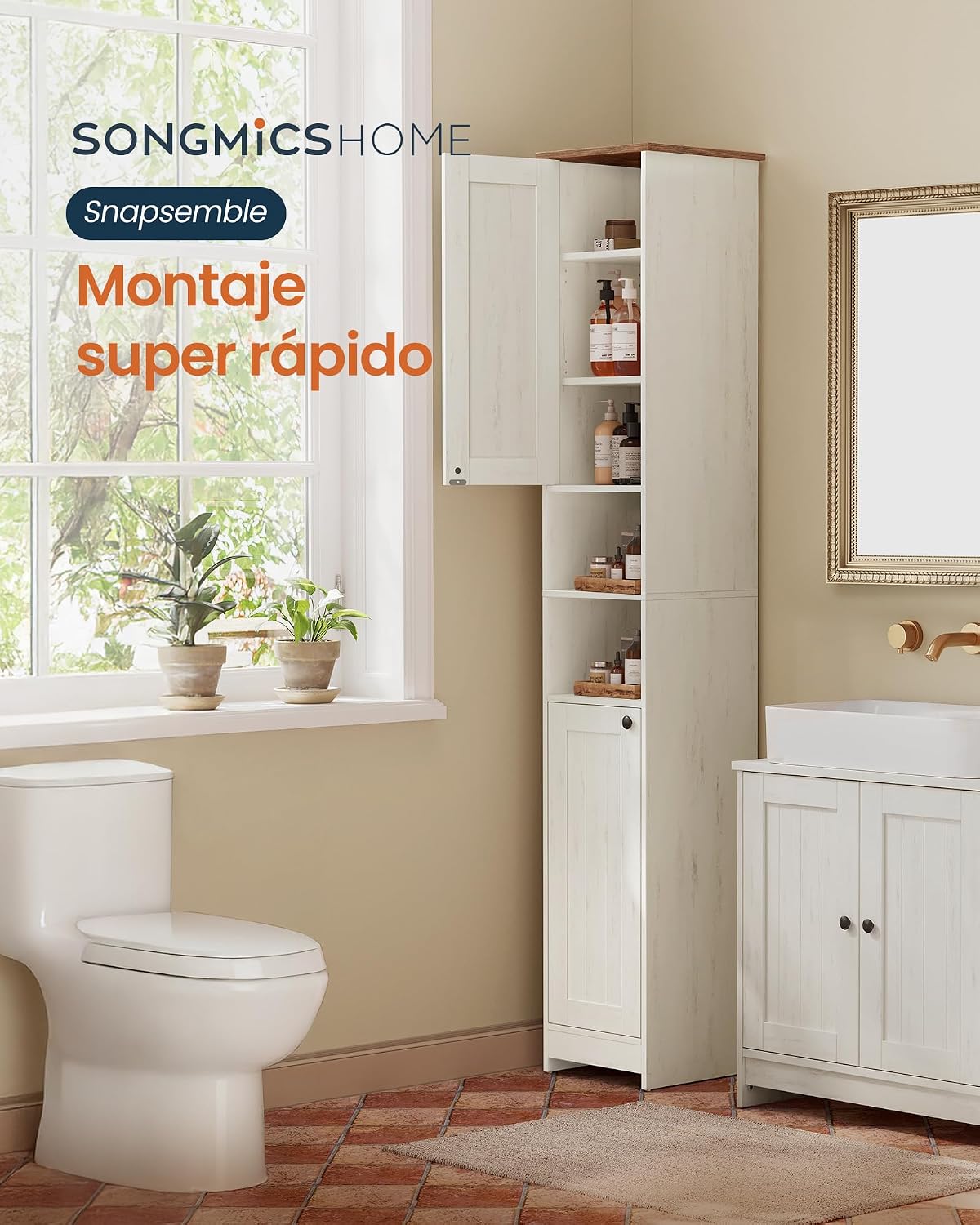 Detalle de SONGMICS HOME HOPU BBC667WJ01 Tall Bathroom Cabinet, 30 x 30 x 170 cm