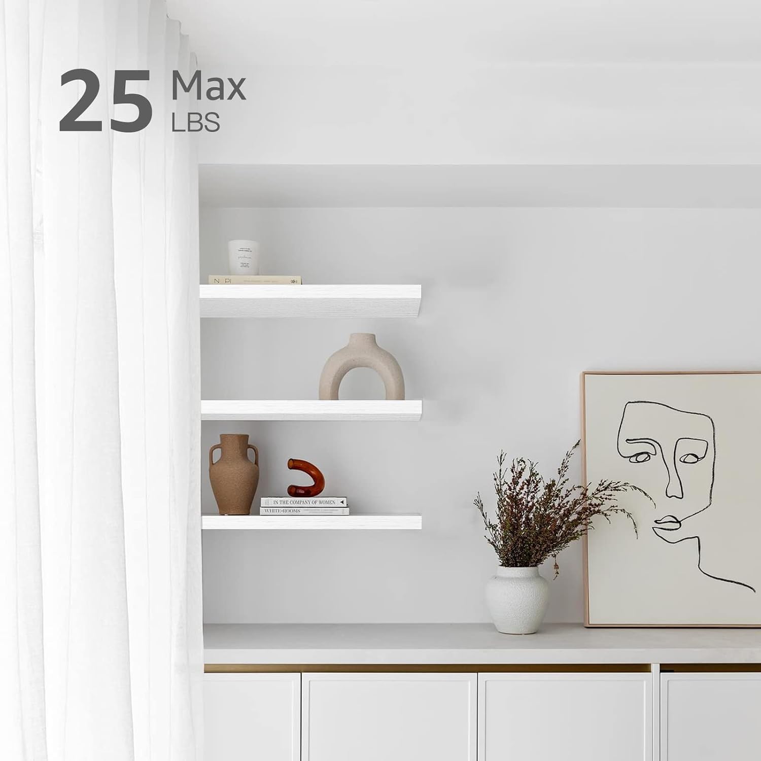 Thumbnail 4 de QEEIG mounted-bathroom-shelves Floating Wall Shelves, White MDF, Set of 2
