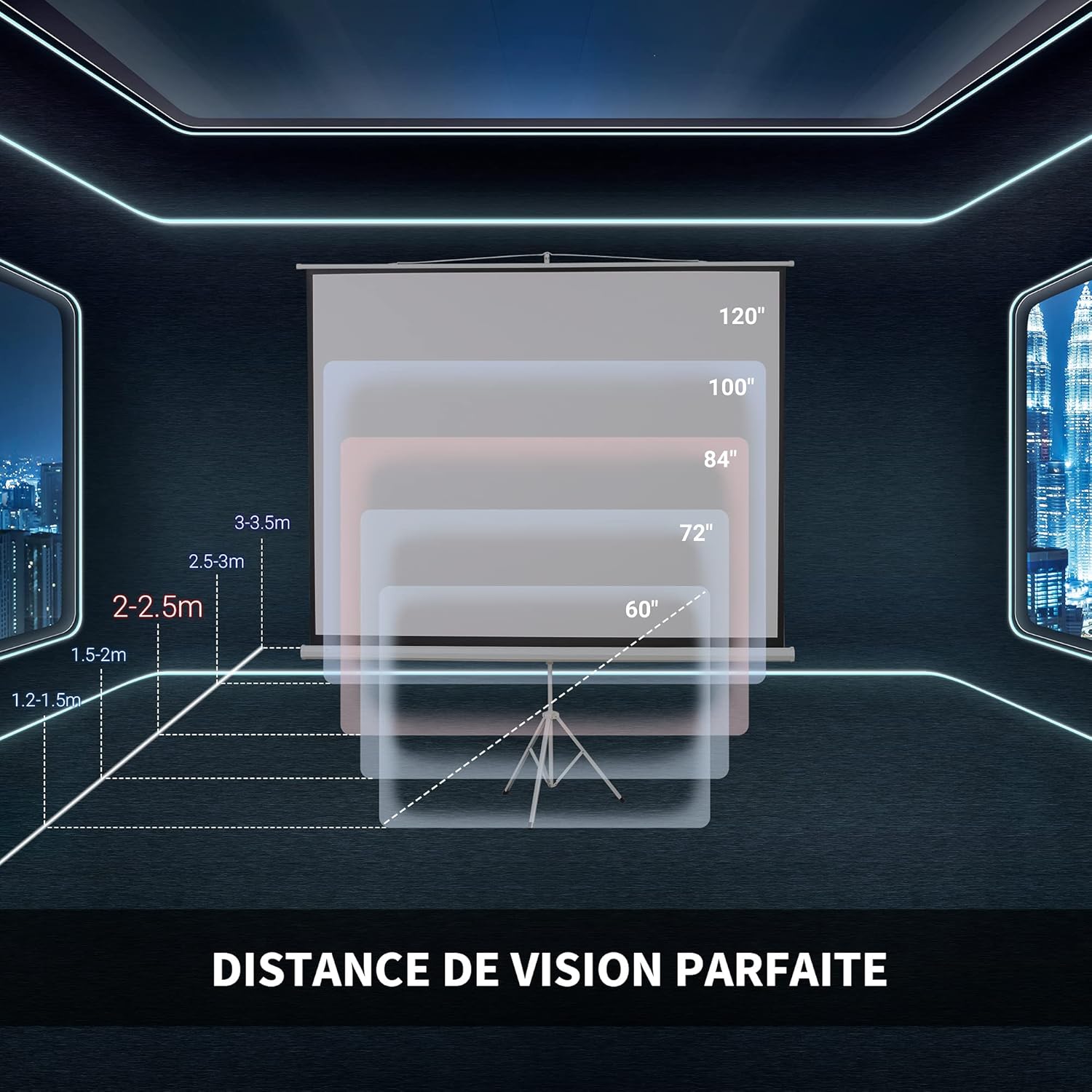 Thumbnail 3 de HOMCOM Écran de Projection avec trépied pliant 84 pouces – 4K HD, 4:3, hauteur réglable