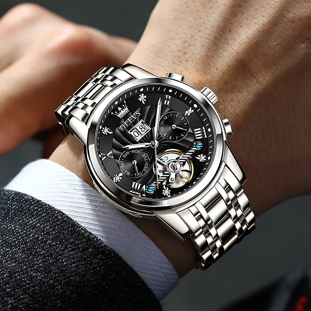 Thumbnail 6 de OUPINKE Herrenuhr Automatik Skelett Tourbillon mit Diamanten, Wasserdicht (bis 30 m) & Leuchtzeigern