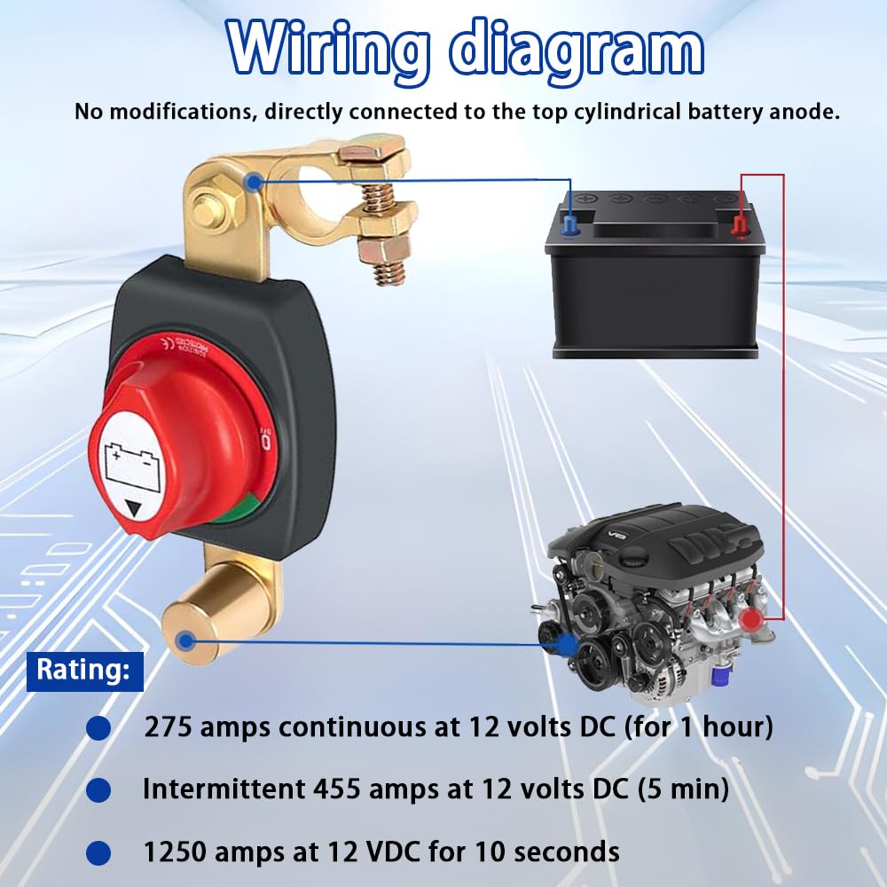 Thumbnail 5 de Batterie Trennschalter 12V–48V wasserdicht mit erhöhten Batteriepole – Batteriehauptschalter für Auto, Motorrad, Marine & Caravan