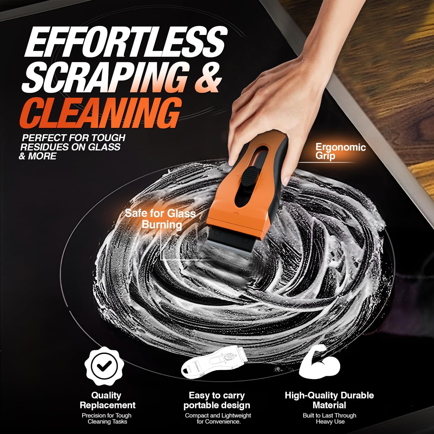 Thumbnail 2 de Scraplean Multi-Purpose Non-Scratch Scraper with 18 Refills and Storage – Oven, Hob, Glass, Window, Ceramic & Cooktop Cleaning Tool