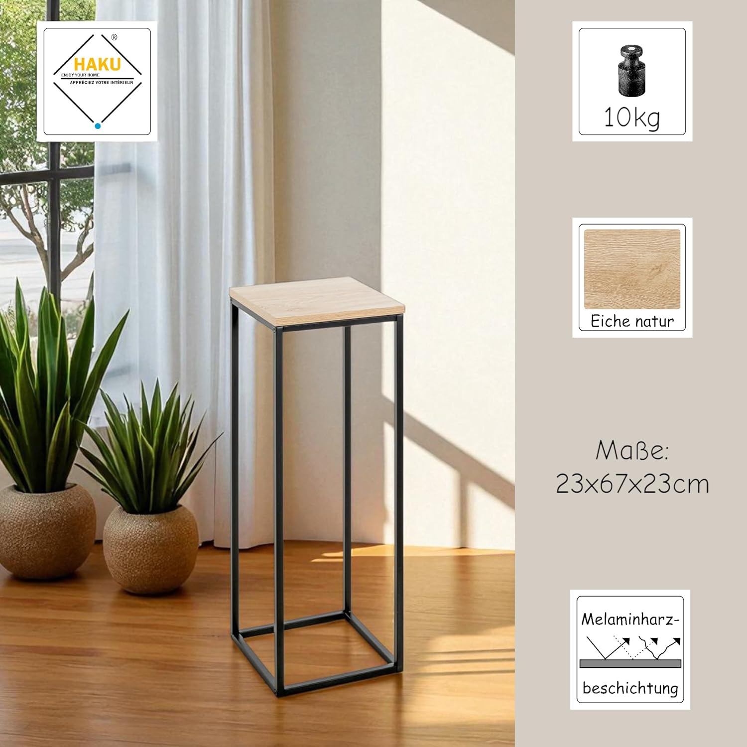 Thumbnail 6 de HAKU Colonna floreale rovere naturale/nero con ripiano MDF e struttura in metallo — 23 x 67 x 23 cm