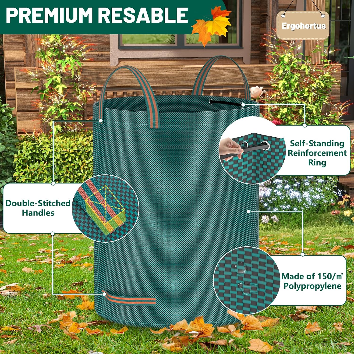 Thumbnail 3 de Ergohortus Heavy Duty Garden Waste Bags — 300L, Reusable with Handles, Waterproof & Foldable