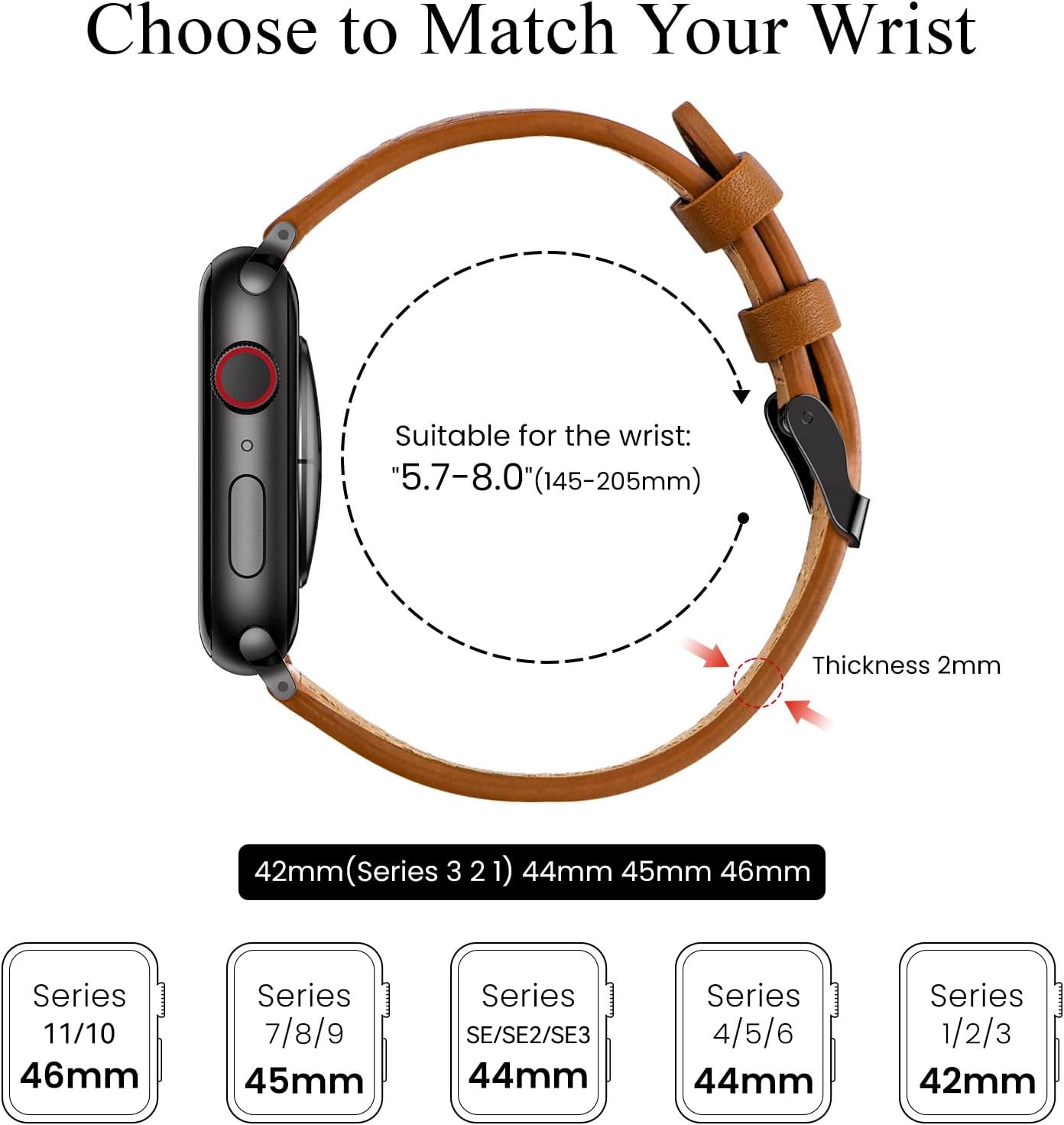 Thumbnail 1 de SUNFWR Leather Strap for Apple Watch 44mm