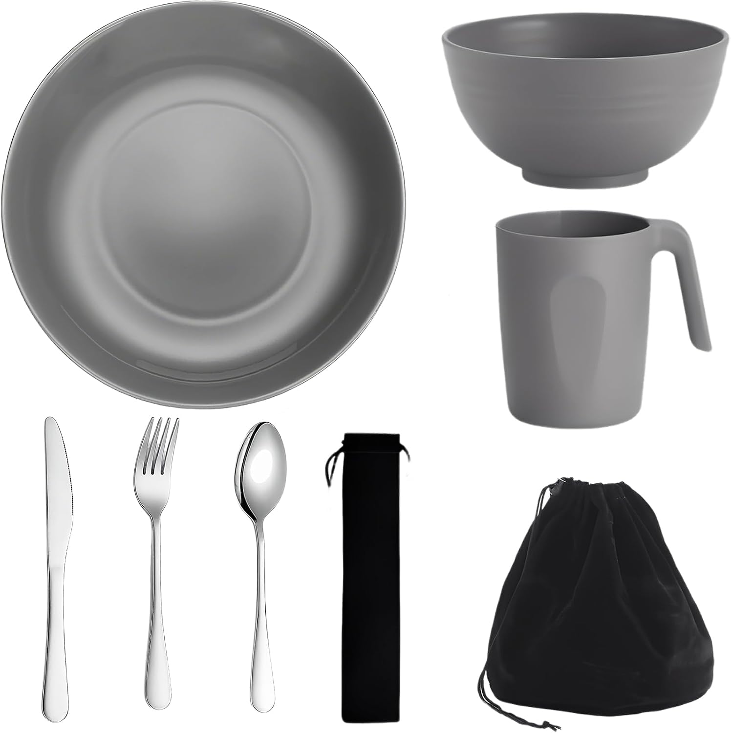 Detalle de Camping Plates and Bowls Set: Unbreakable, Portable Dinnerware for 1