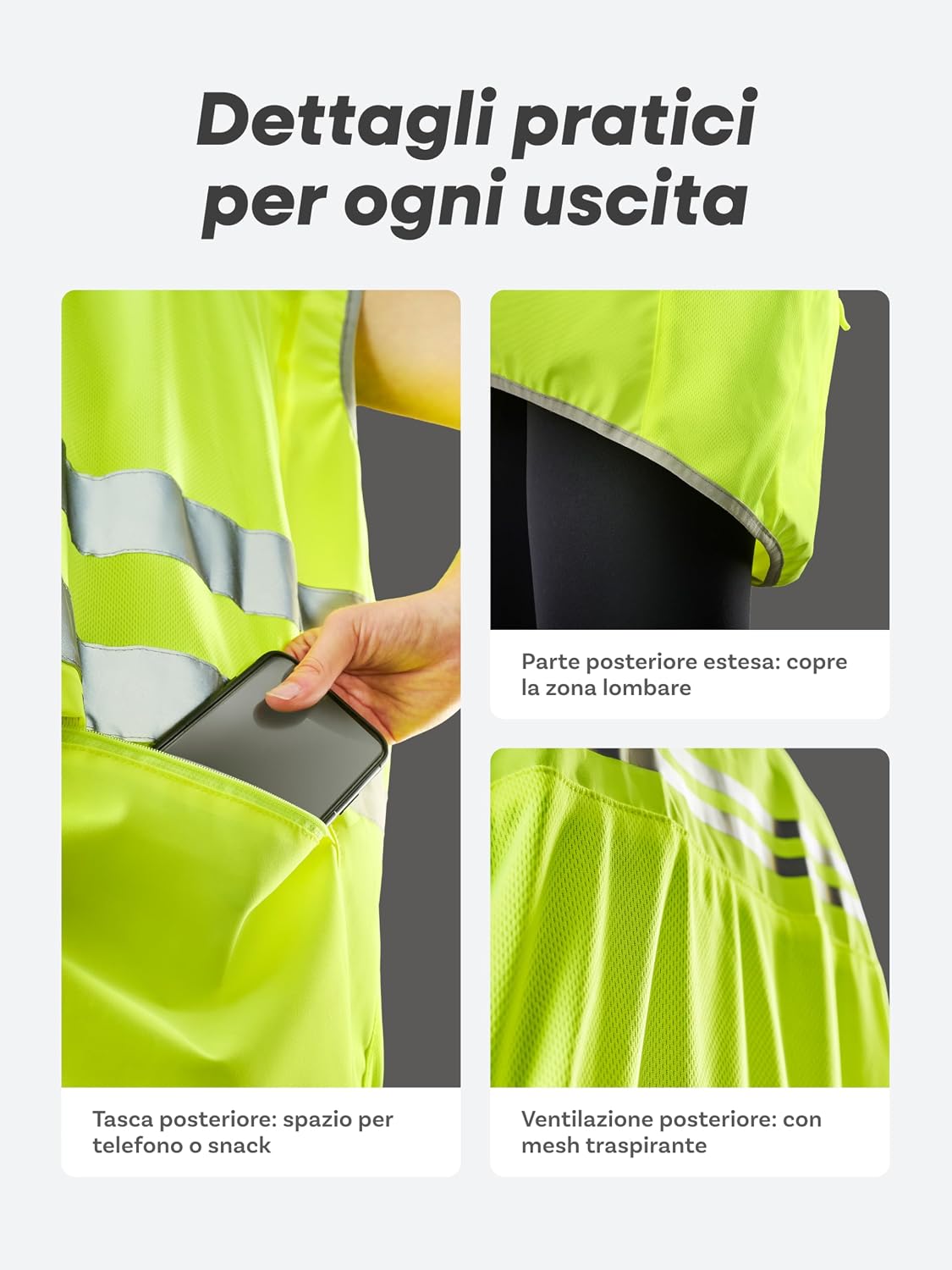 Detalle de Prowiste Gilet Catarifrangente Ciclisimo Uomo e Donna – Giallo Neon Riflettente con Tasche Posteriori