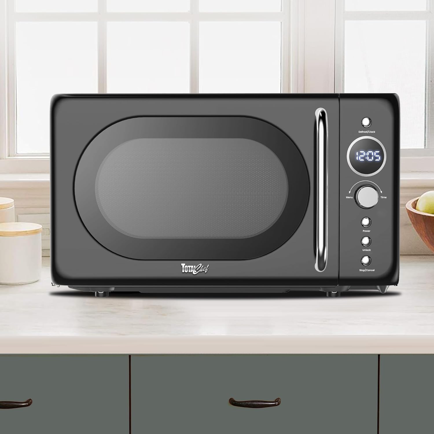 Detalle 1 de Koolatron Total Chef Retro Microwave Oven 20L, 700W (Black) — Digital LED, 8 Preset Modes