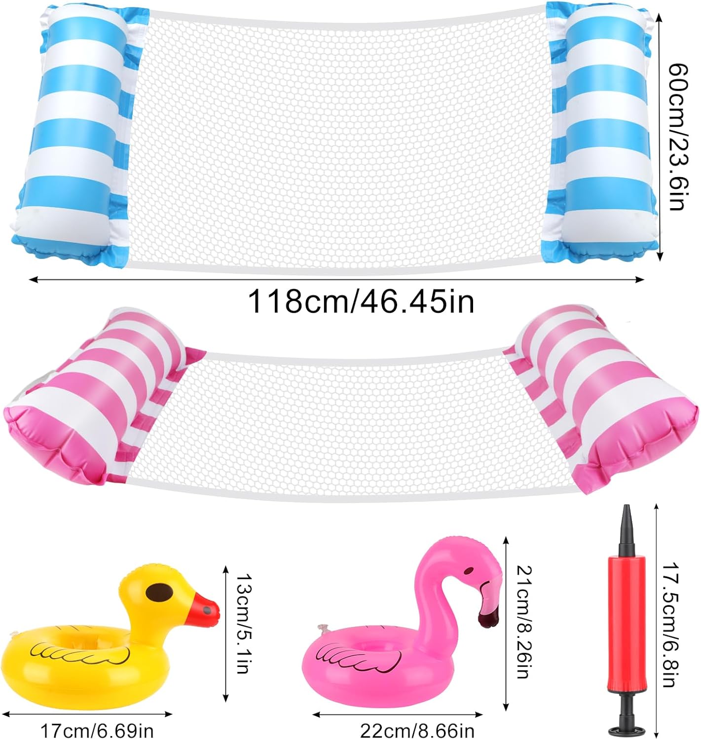 Thumbnail 2 de 2 Pack Netted Lilo Pool Inflatables with Pump and Drink Holders (2 Water Hammocks, 4-in-1 Hammock Floats)