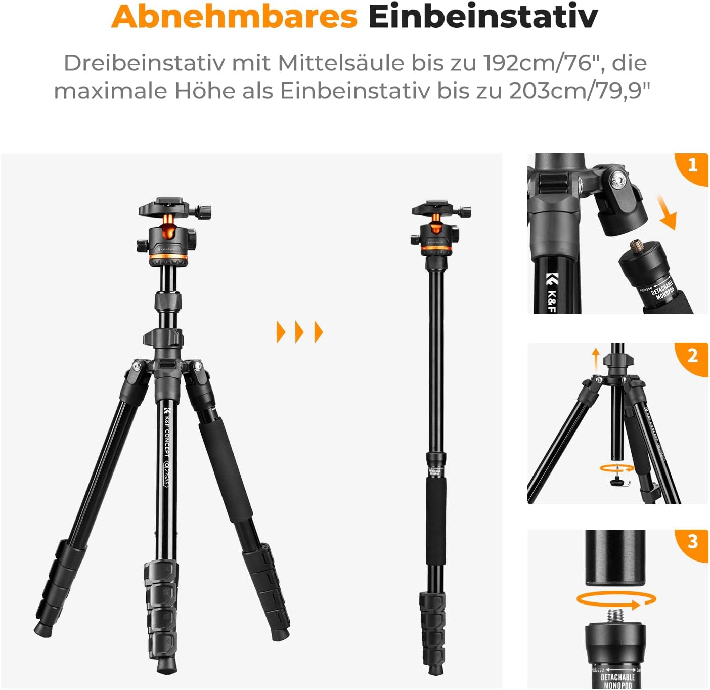 Thumbnail 3 de K&F CONCEPT Handy-Stativ O275A5+BH-36 – Kamerastativ mit Handyhalterung, 192 cm und Bluetooth-Fernauslöser