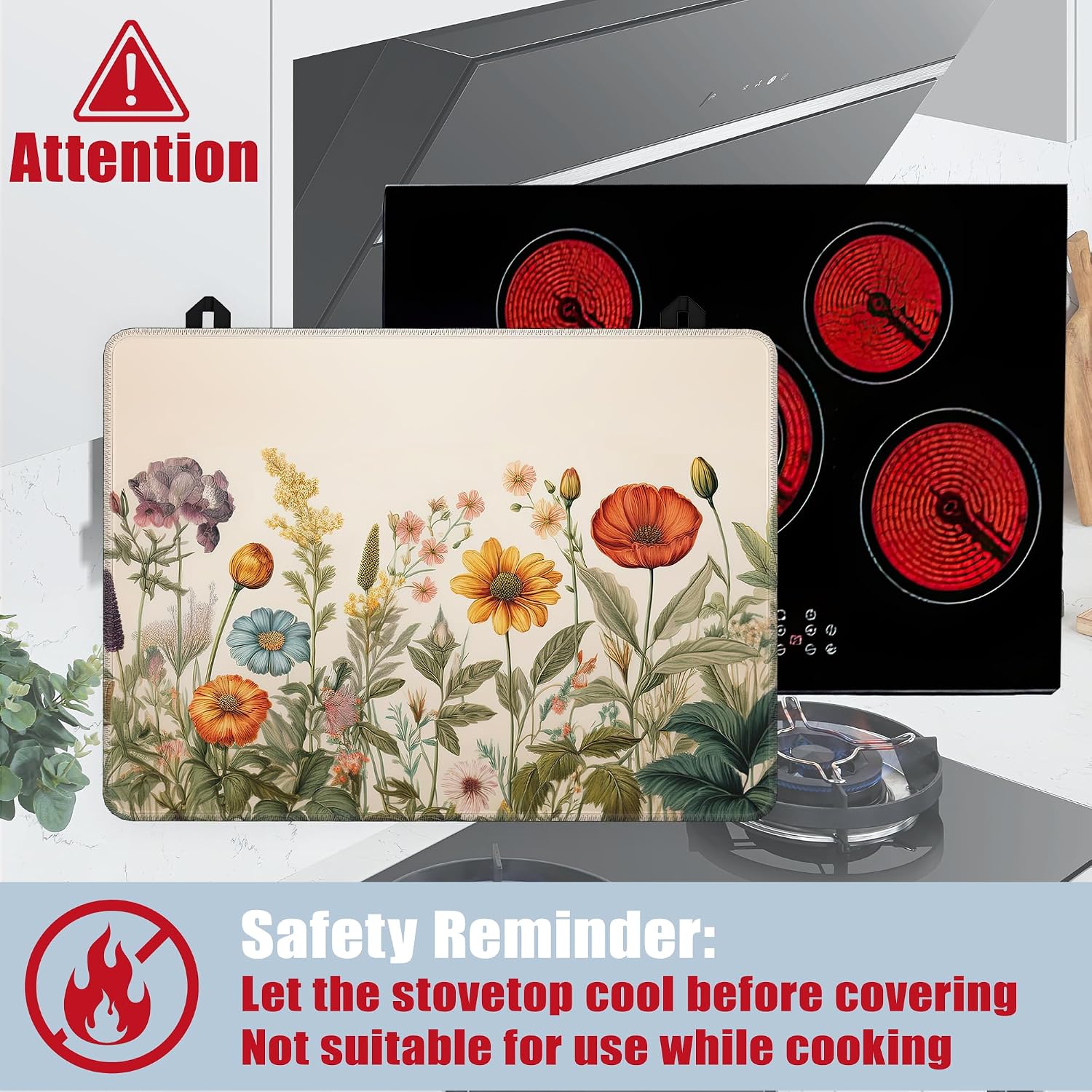 Detalle 2 de YIKTI Wild Flowers 28 x 20 Inch Stove Cover, Washable Heat-Resistant Mat