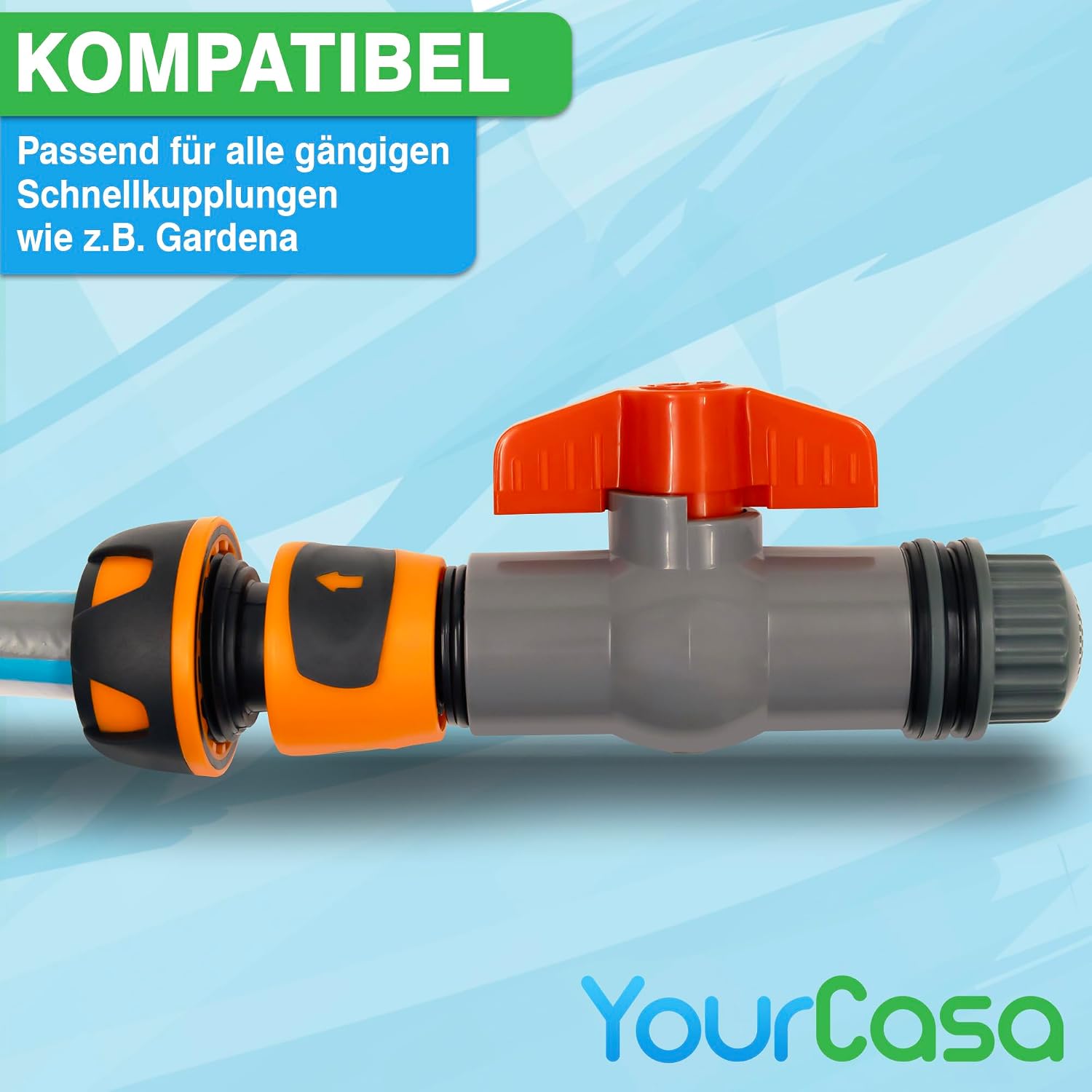 Detalle de YourCasa Auslaufhahn für Regentonne mit Filter – 3/4 Zoll, kompatibel mit gängiger Schnellkupplung, Absperrfunktion