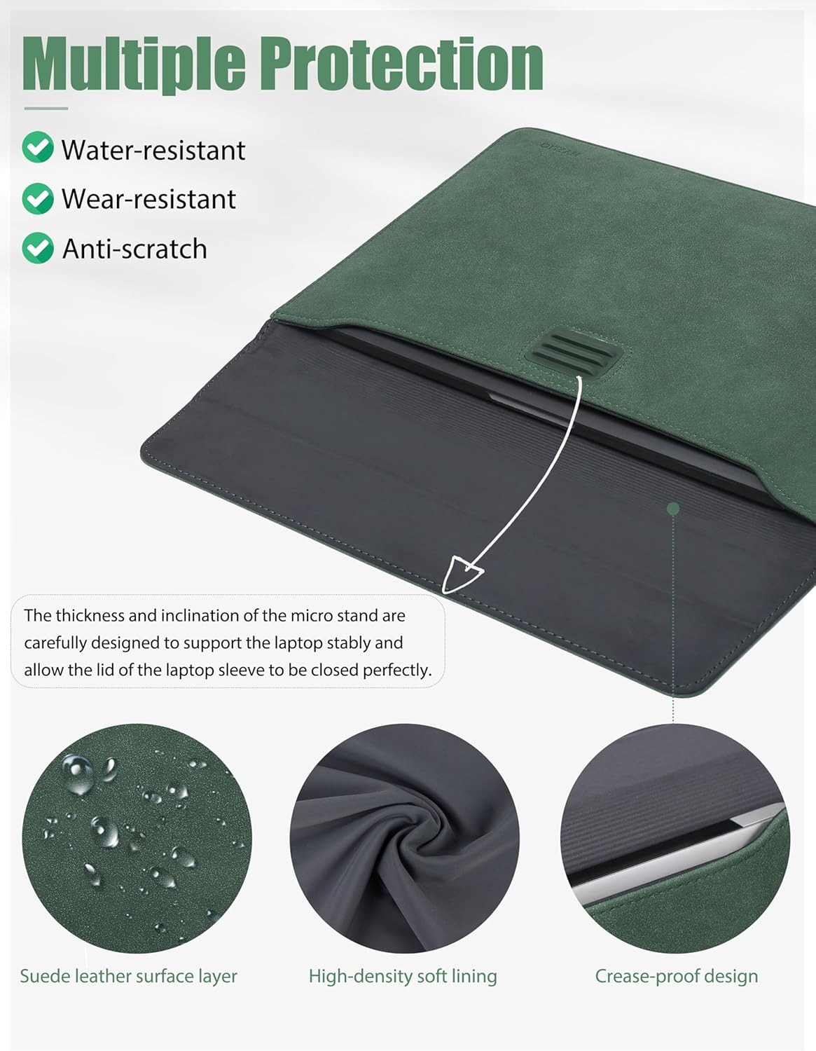 Thumbnail 2 de HYZUO 15-16 Inch Laptop Sleeve Case with Adjustable Stand – Midnight Green (A3428/A3429) for MacBook Pro 16 and 15, Dell XPS 15, HP Envy 15.6