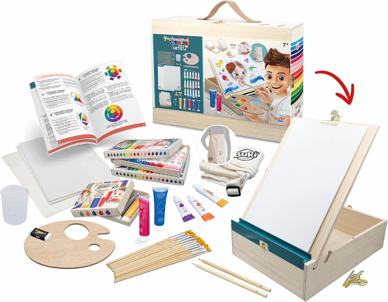 Detalle de Buki France Professional Studio Atelier Artiste Wooden Acrylic Painting Case with Easel