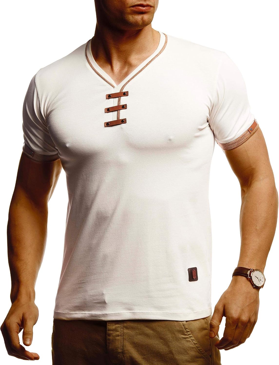 Detalle 2 de Leif Nelson LN4890N T-shirt col en V blanc