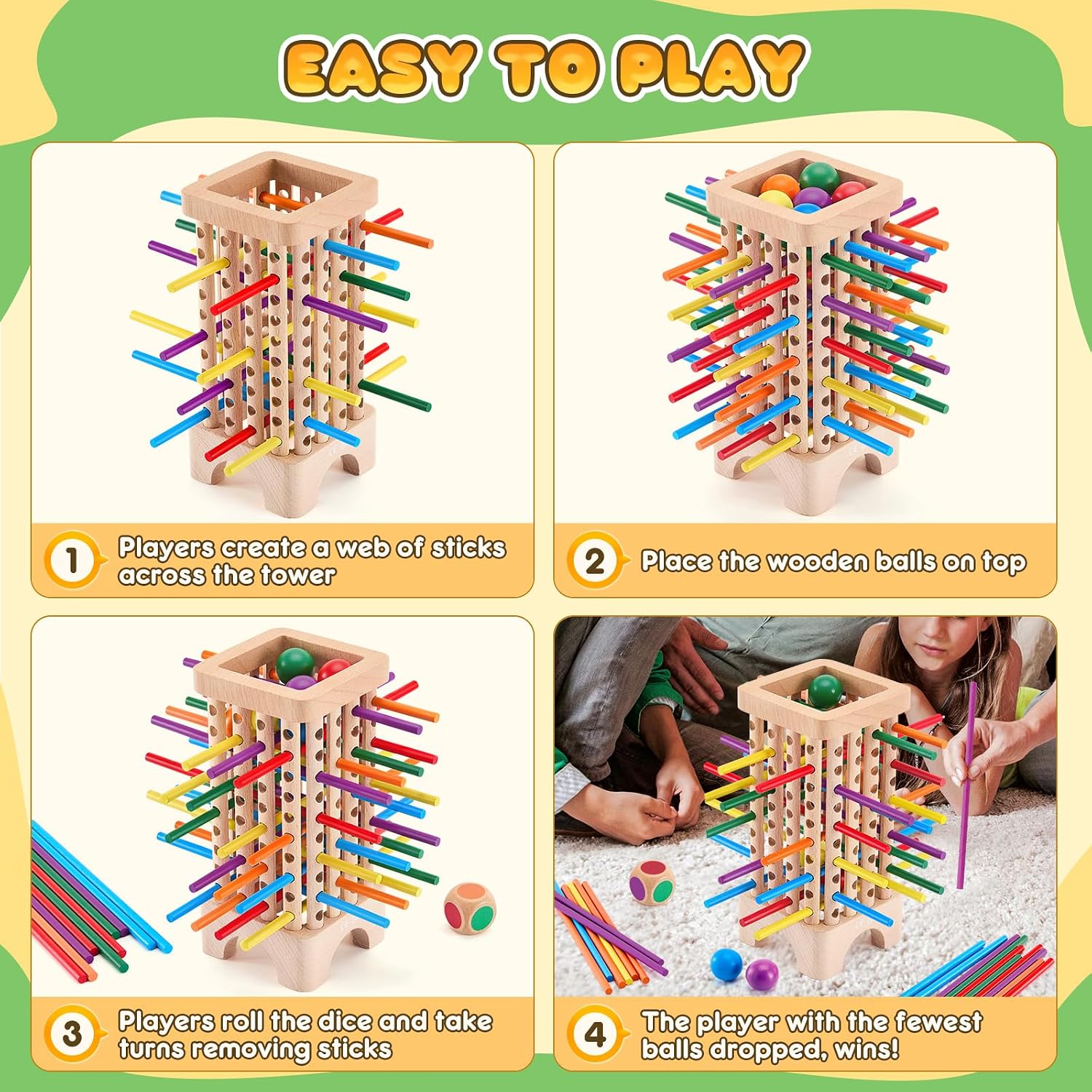 Detalle 2 de Montessori Holz-Brettspiel mit 42 Stäbchen 🎲