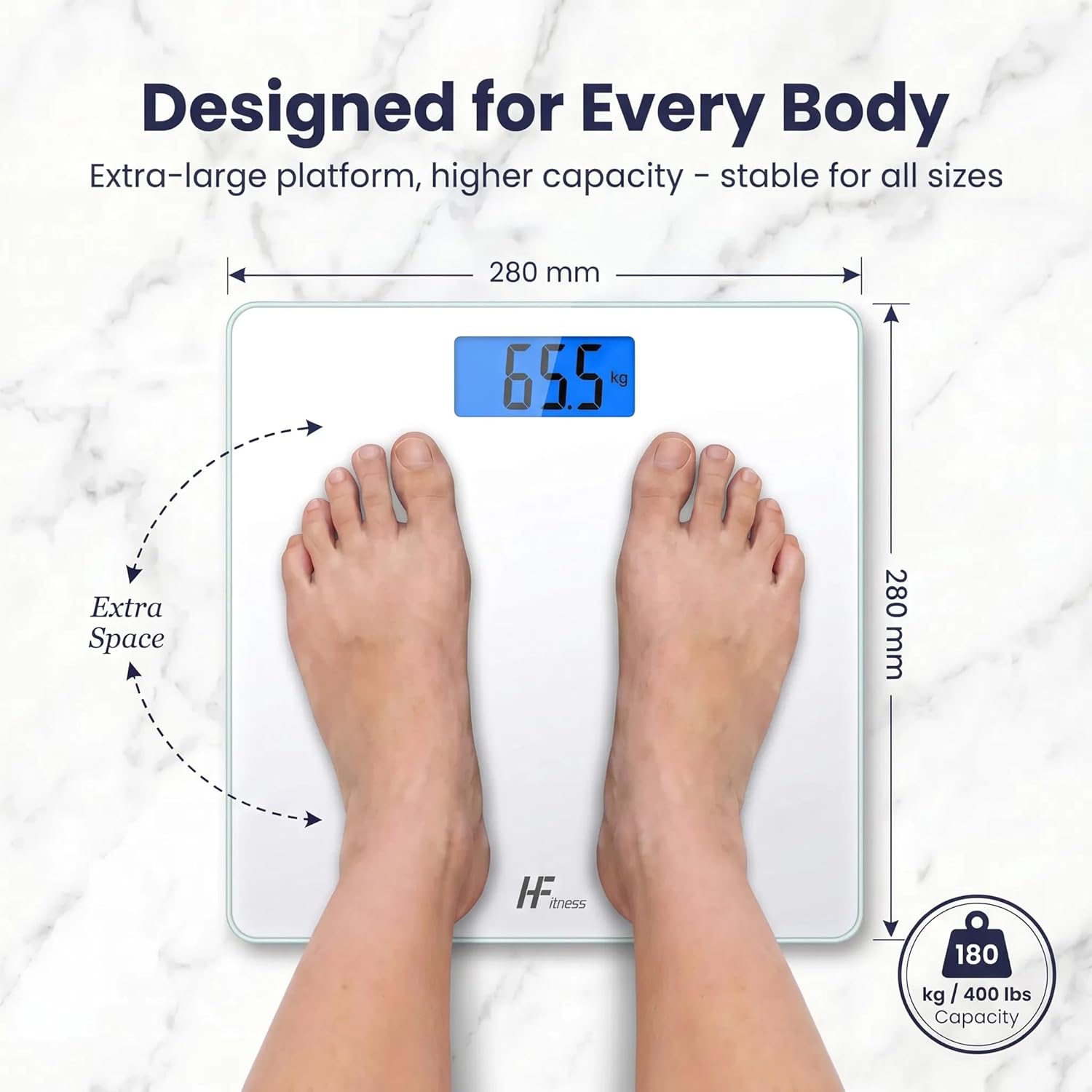 Detalle de HomeFashion HFitness digital bathroom scale (180kg capacity) with backlit display