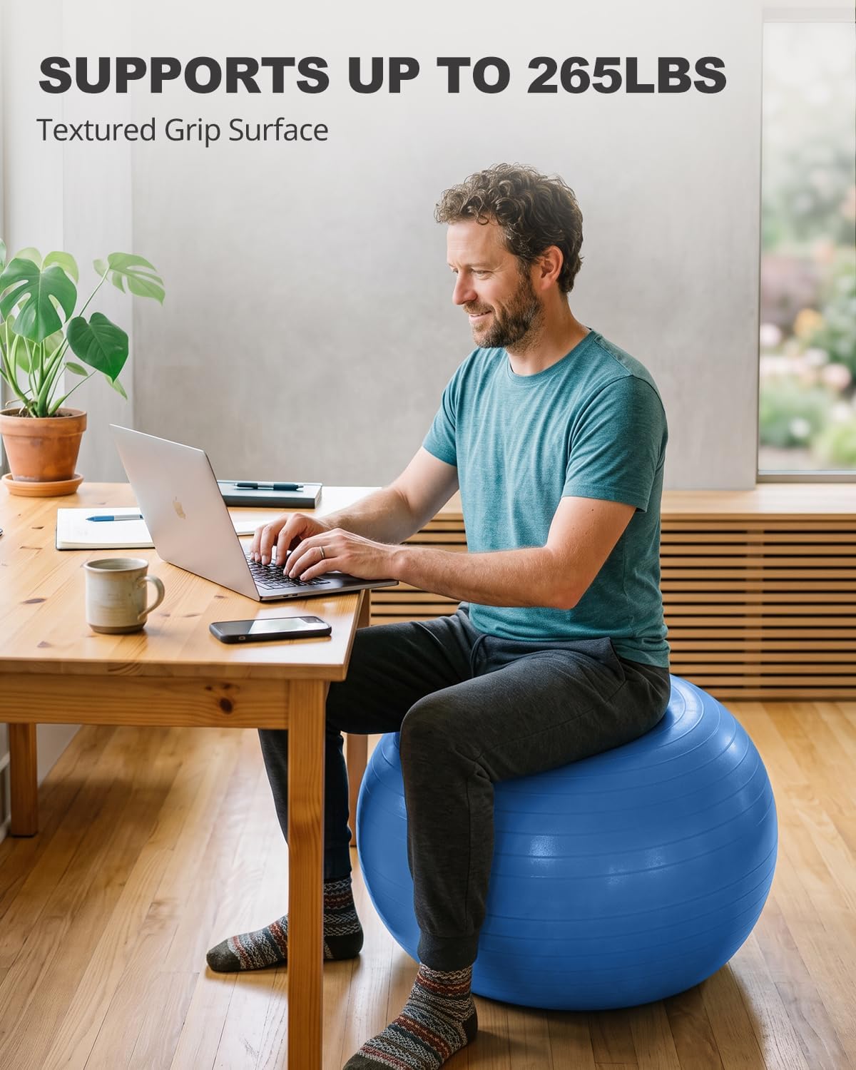 Thumbnail 3 de Trideer TRUS-YBAN-PVFR Exercise Ball, Non-Slip PVC, Royal Blue, 58–65 cm