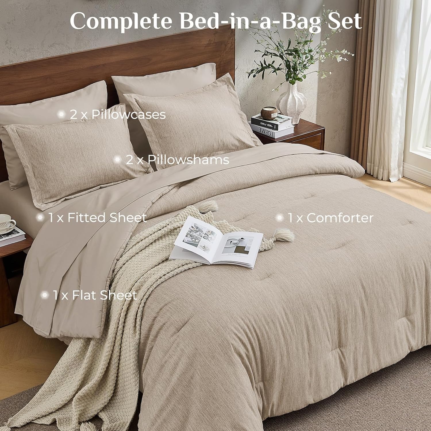 Thumbnail 6 de JOLLYVOGUE Queen Comforter Set, 7-Piece Double-Tone Microfiber Bedding