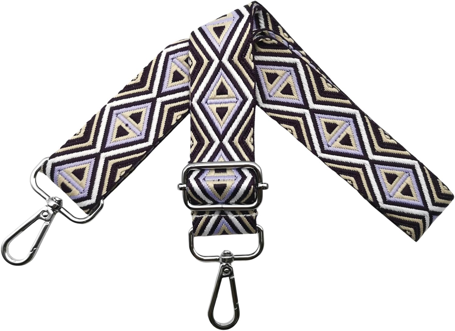 Shoulder Strap for Bags: Adjustable 3.8 cm Wide with Silver Buckle (Beige/Dark Purple) – M21