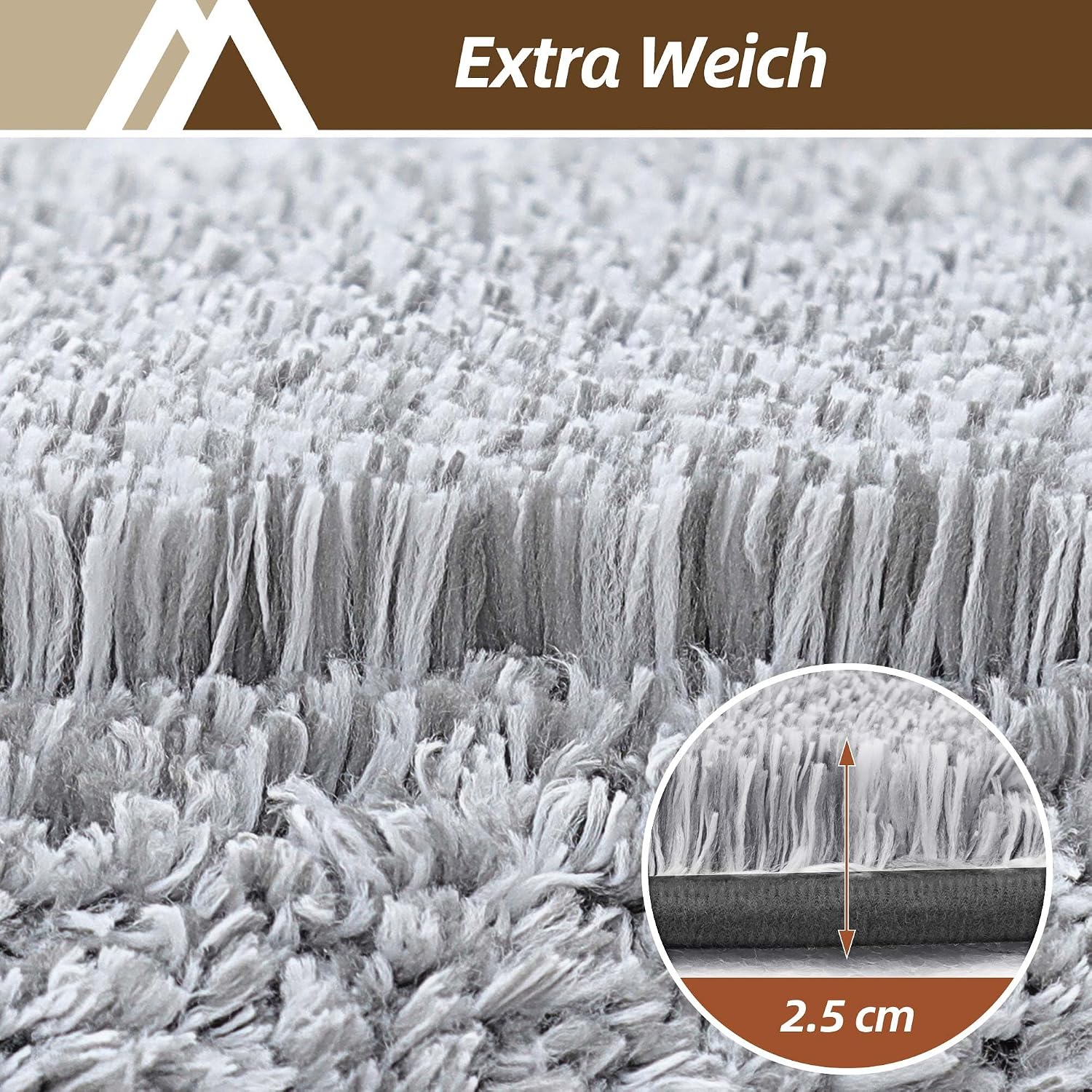 Detalle de COSY HOMEER Badezimmerteppich 40 x 60 cm – Flauschige, rutschfeste Badematte in Grau