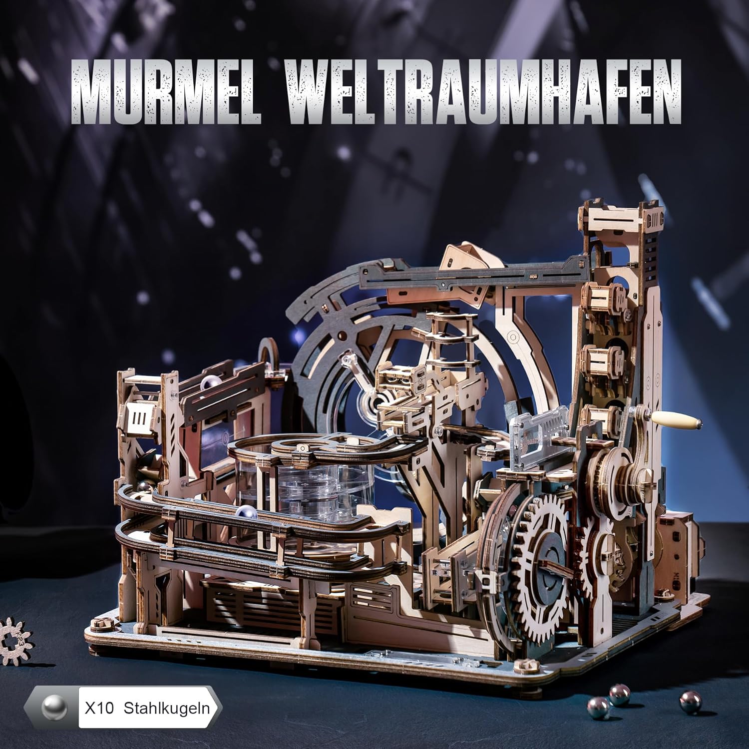 Thumbnail 5 de ROBOTIME Murmelbahn Murmel-Weltraumhafen LGC01 – 3D Holzpuzzle mit Handkurbel und Elektromotor