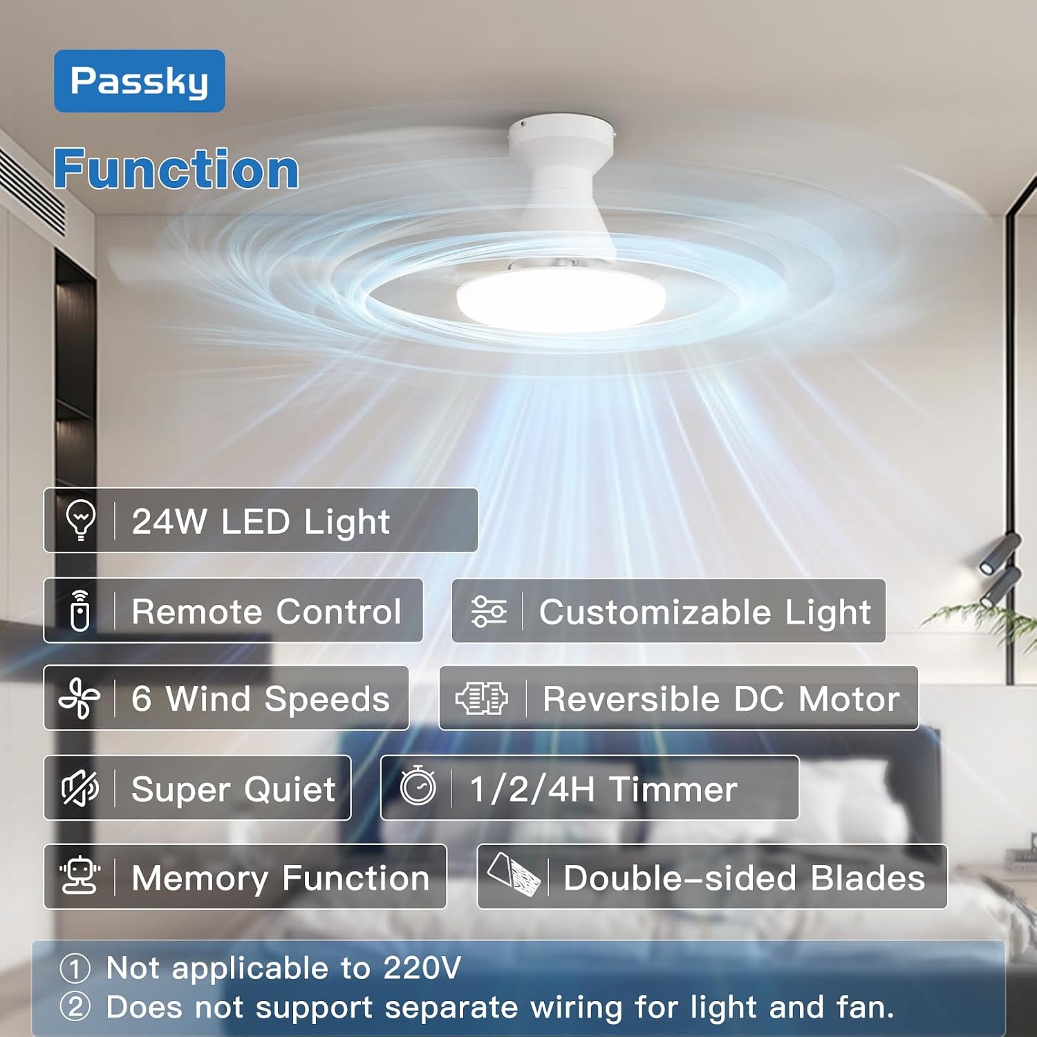 Detalle de Passky ceiling fan with light, 52-inch