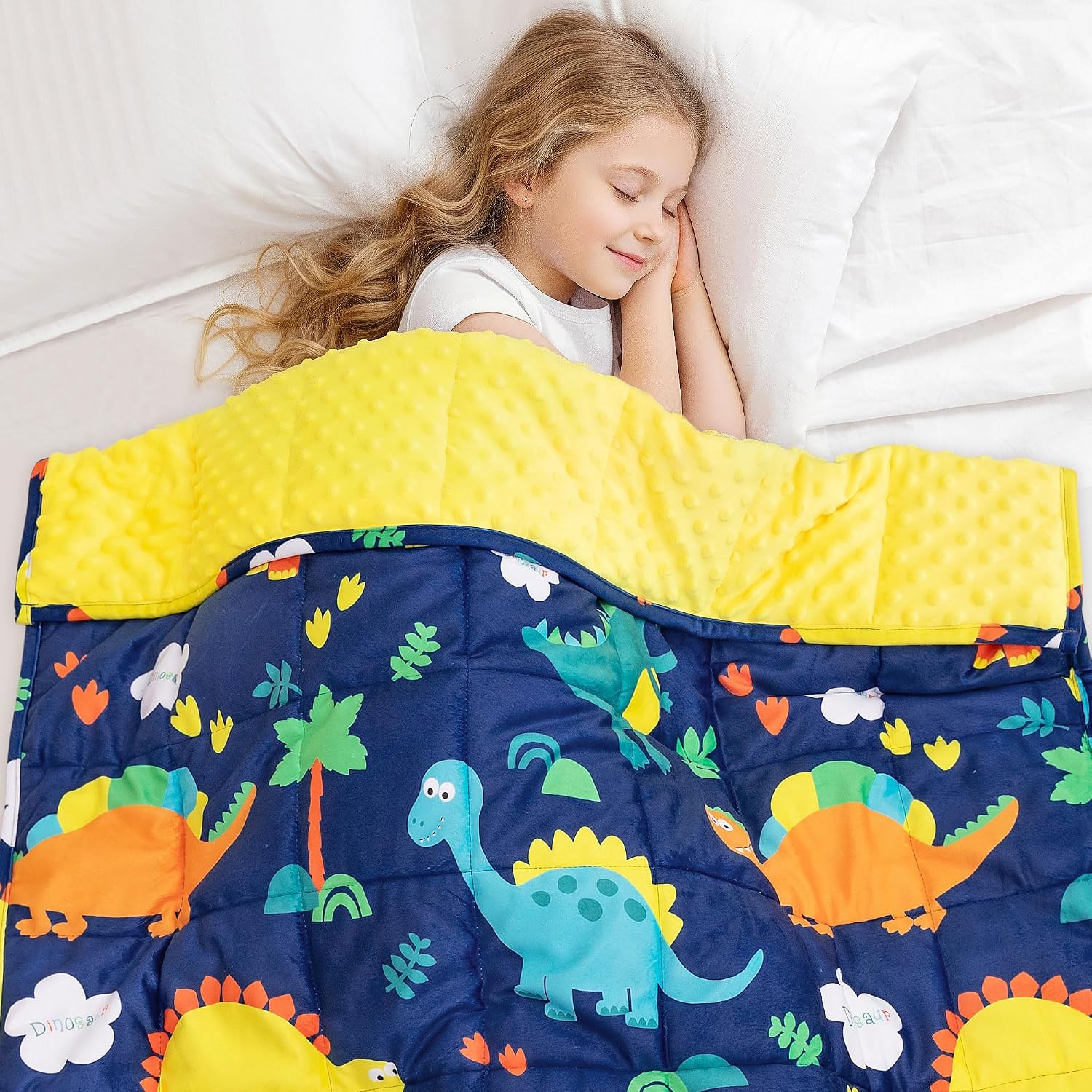 Detalle de Insugar Minky Fleece Couverture Weighted Blanket, 7 lb Blue Dinosaur