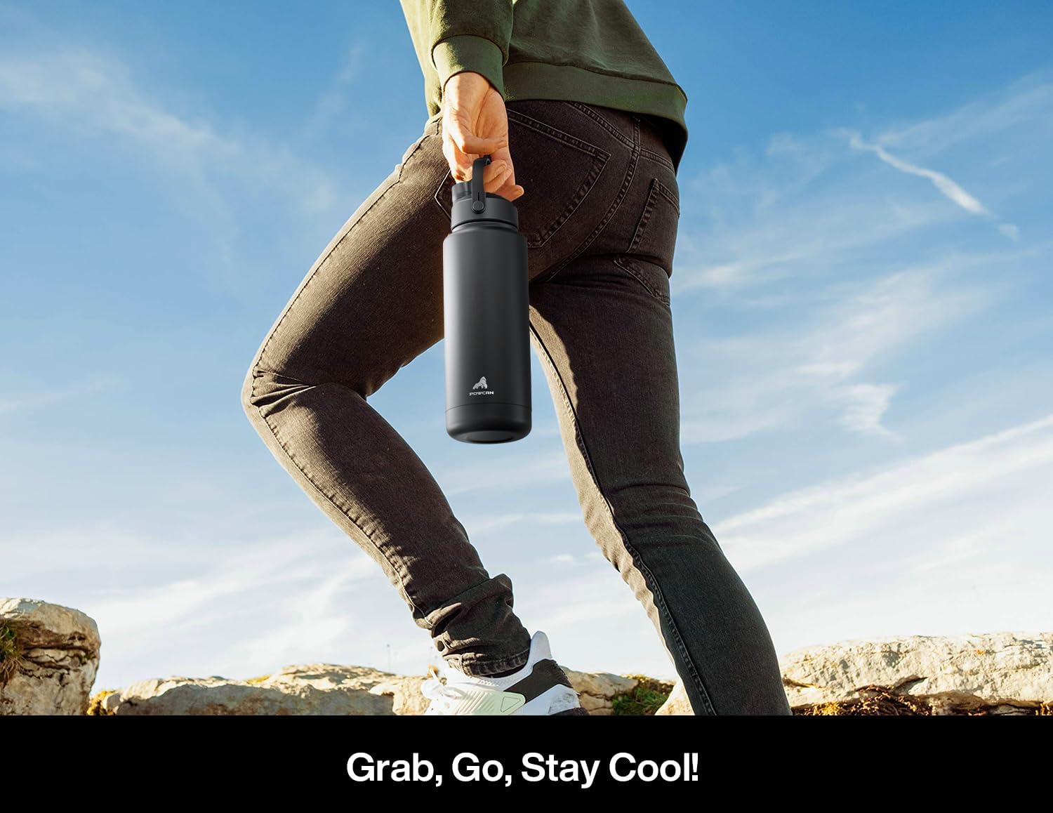Detalle 2 de POWCAN 40 oz Insulated Water Bottle with 2-in-1 Straw and Spout Lid, Dark Knight