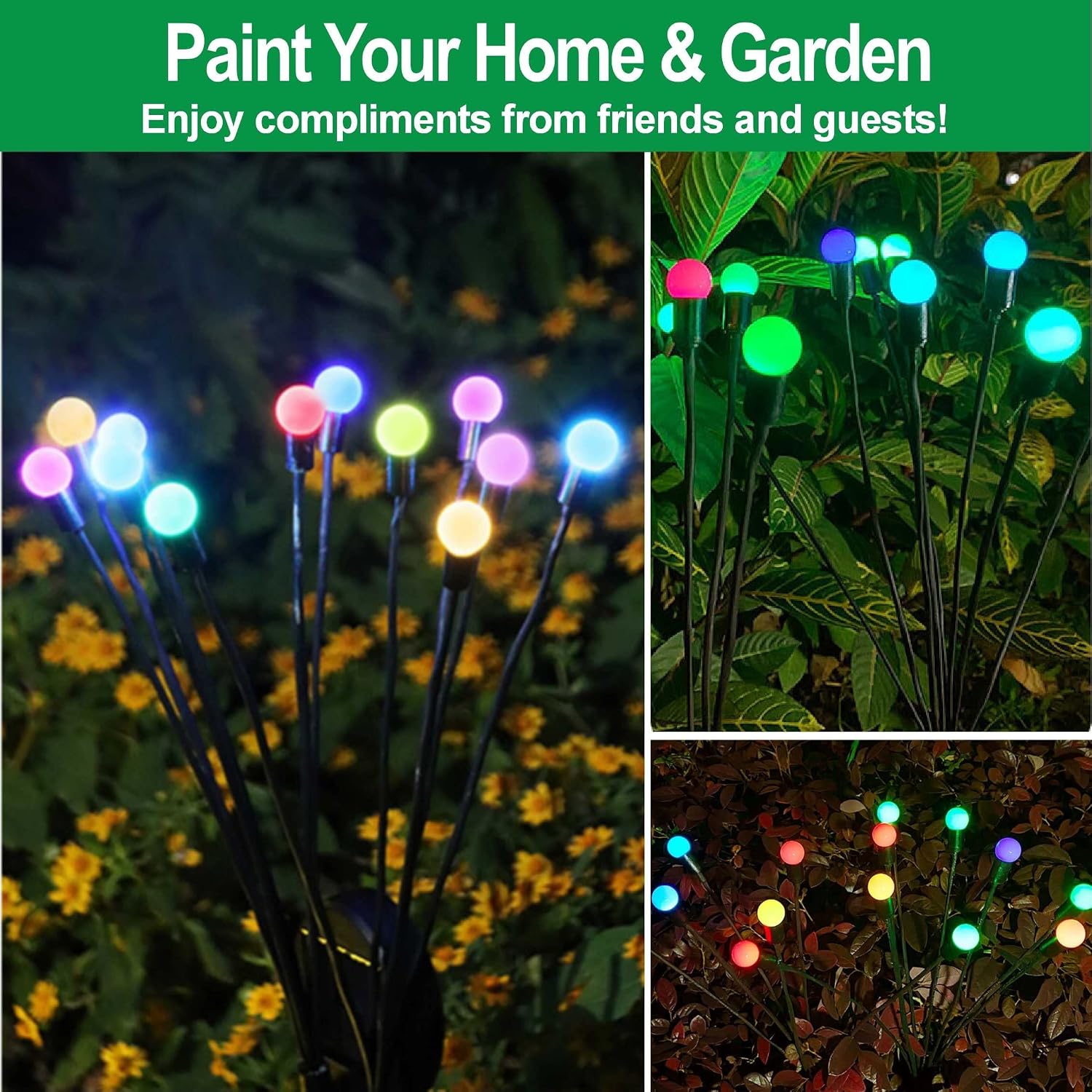 Detalle 2 de SIOTMERA SQD T4 Solar Firefly Garden Lights, 8 Count, 8 Changing Colours