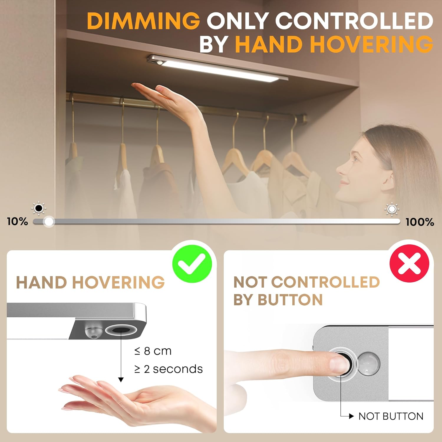 Thumbnail 3 de LROLTEF Luce LED sottopensile per cucina da 25 cm con sensore di movimento e dimmer manuale (2 pezzi)