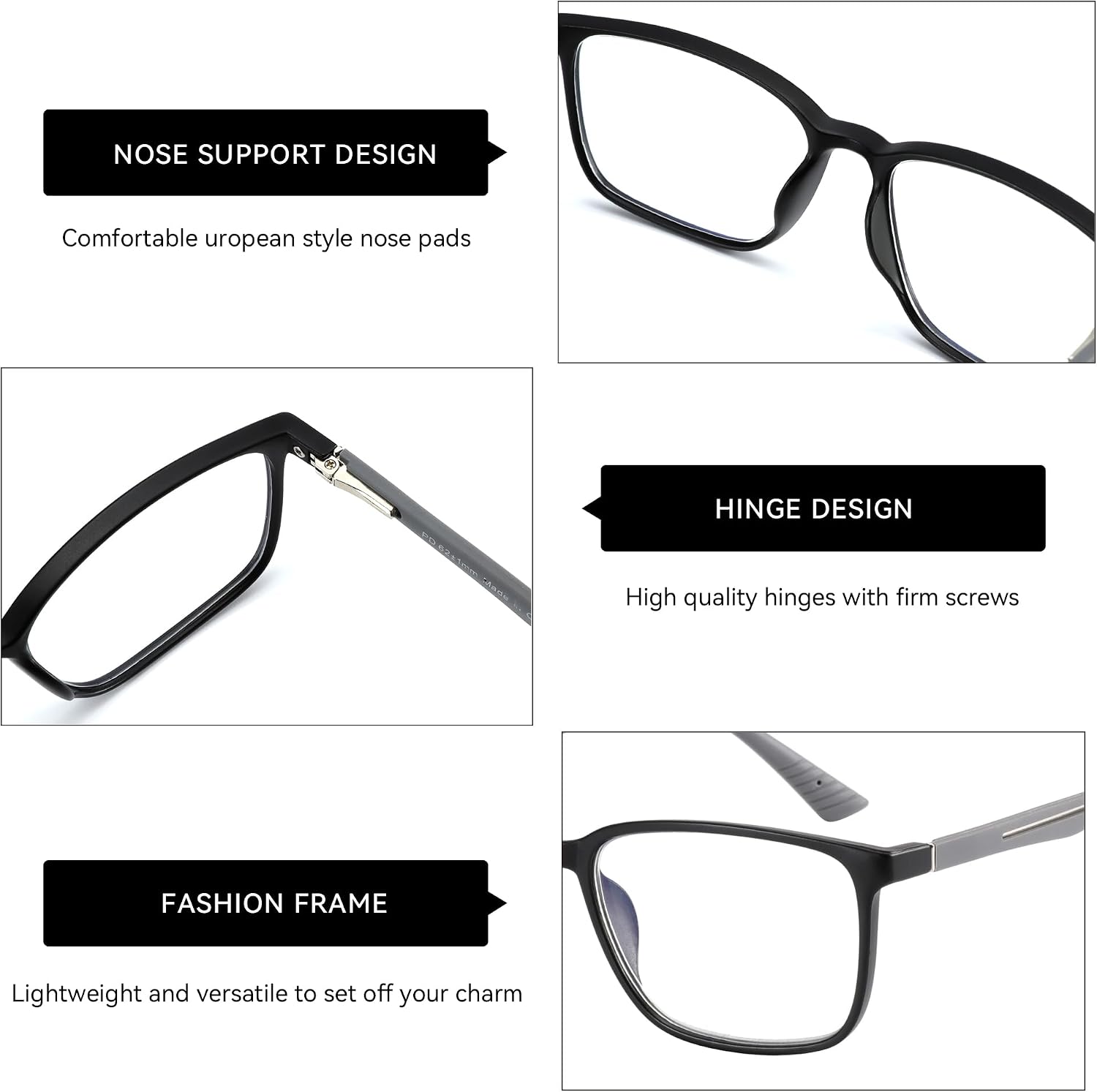 Detalle de ZENOTTIC Blue Light Reading Glasses with Anti-Glare Square Frame
