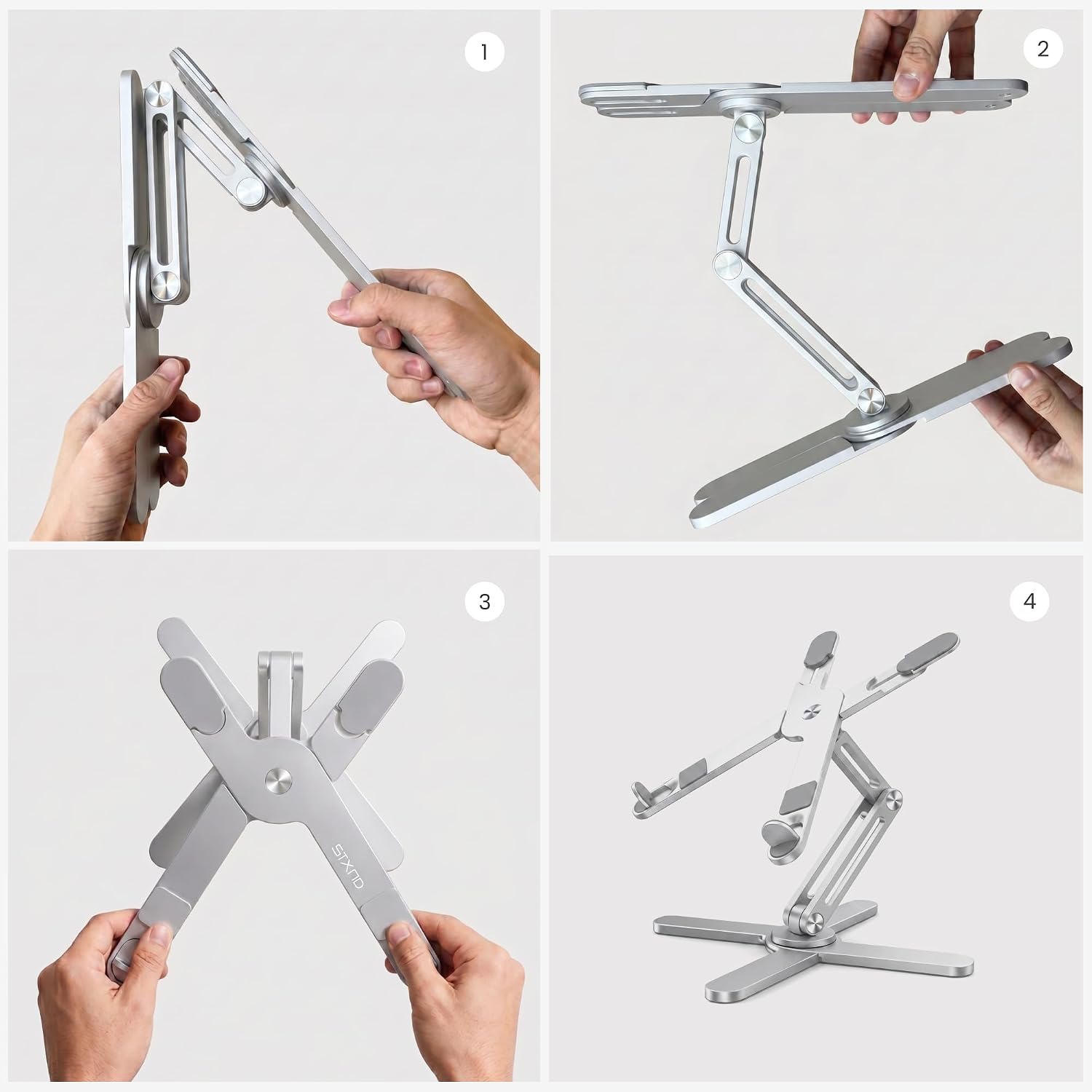 Detalle de STXND Model-X 2.0 Adjustable Laptop Stand, 360° Swivel, Foldable Aluminum