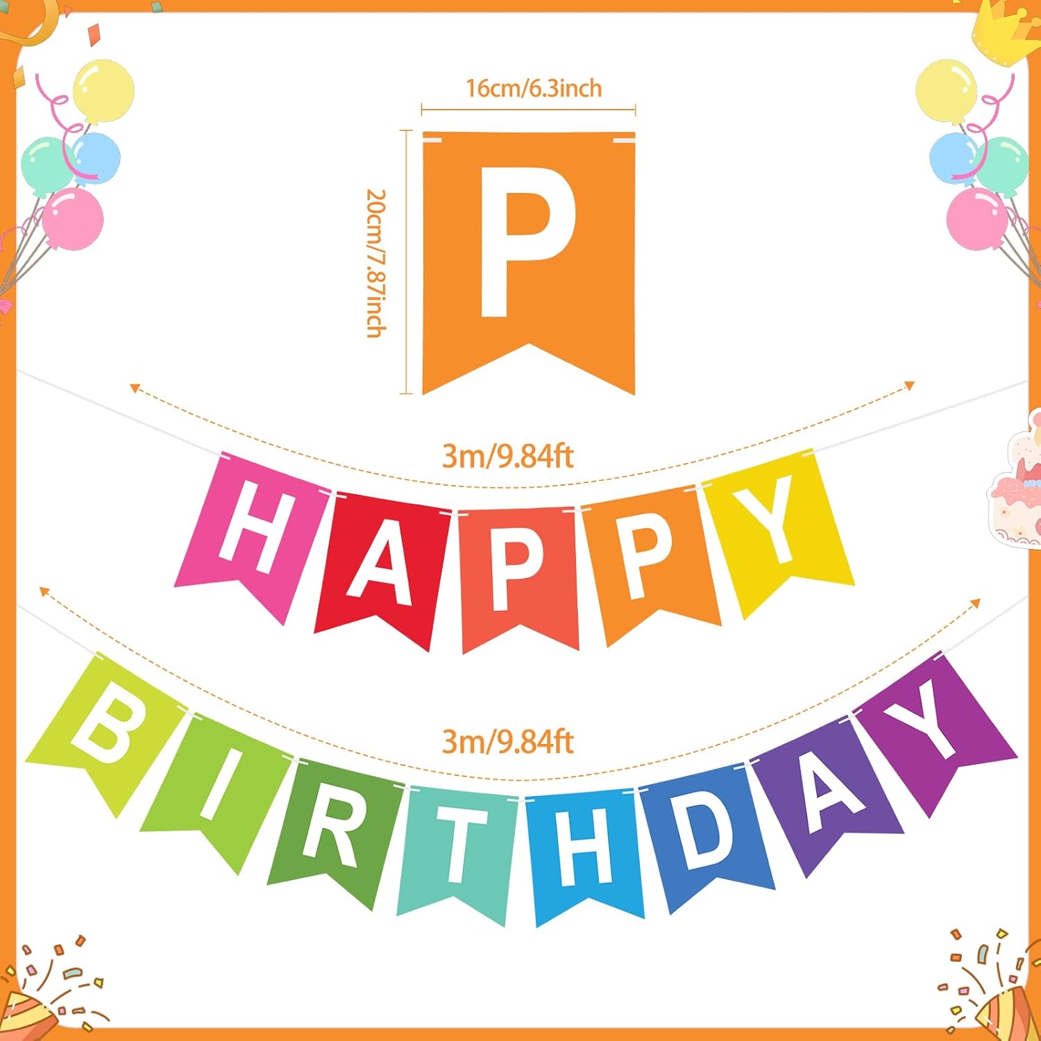Thumbnail 1 de G2PLUS Pre-strung Happy Birthday Banner Rainbow (16x20cm cards) — Large 6M garland