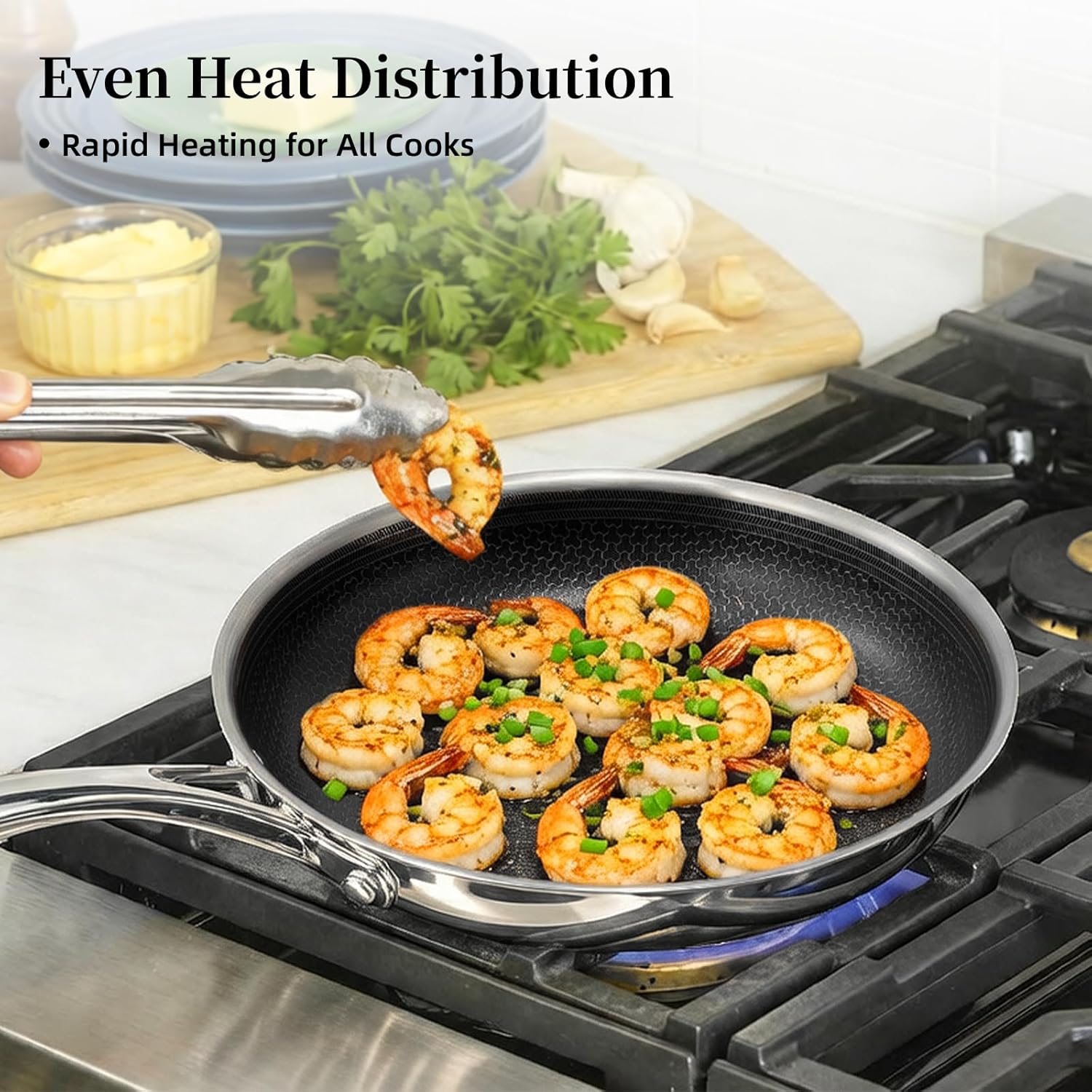 Thumbnail 6 de DELUXE Hybrid Ceramic Nonstick 5-Piece Fry Pan Set (8/10/12 Inch) with Glass Lids