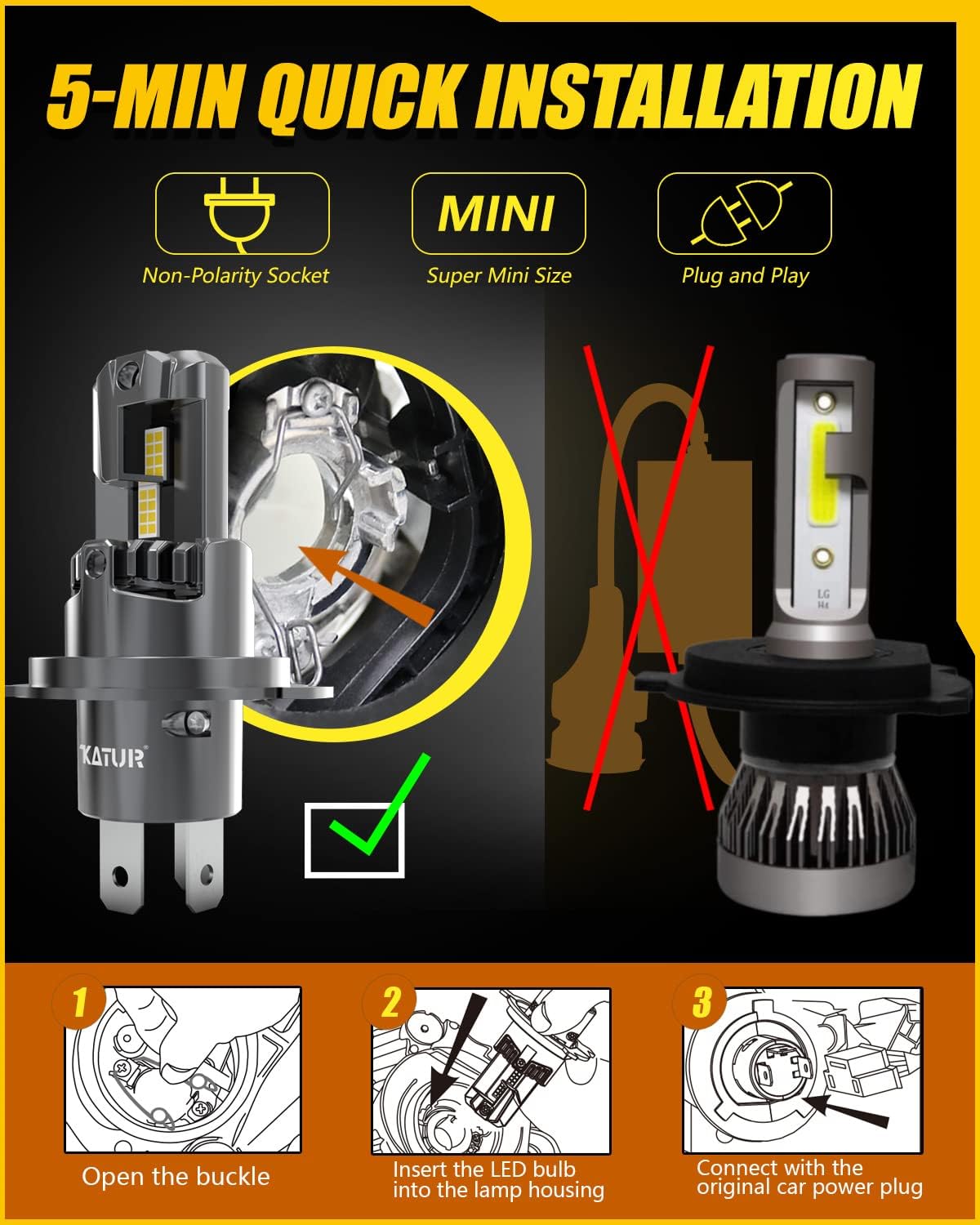 Thumbnail 2 de KATUR Lampadine H4 LED Canbus 18000LM (2 pezzi) 90W 6000K Plug & Play