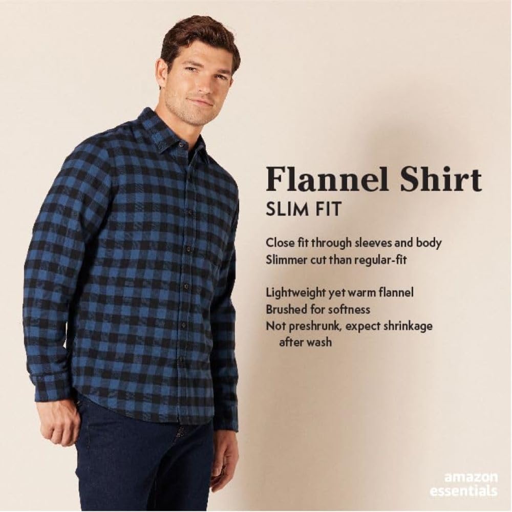 Detalle 2 de Amazon Essentials Men's Slim-Fit Flannel Shirt, Long Sleeve Button Down Plaid