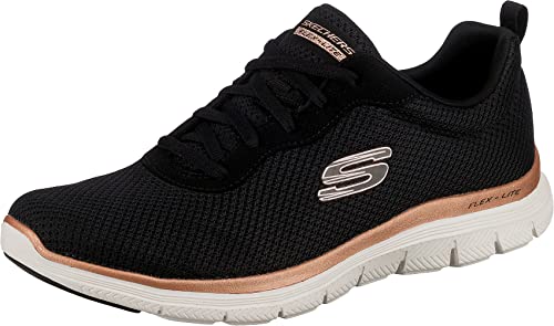 Detalle de Skechers Flex Appeal 4.0 Brilliant View Regular para mujer (Black Mesh con detalles Rose Gold) talla 38.5