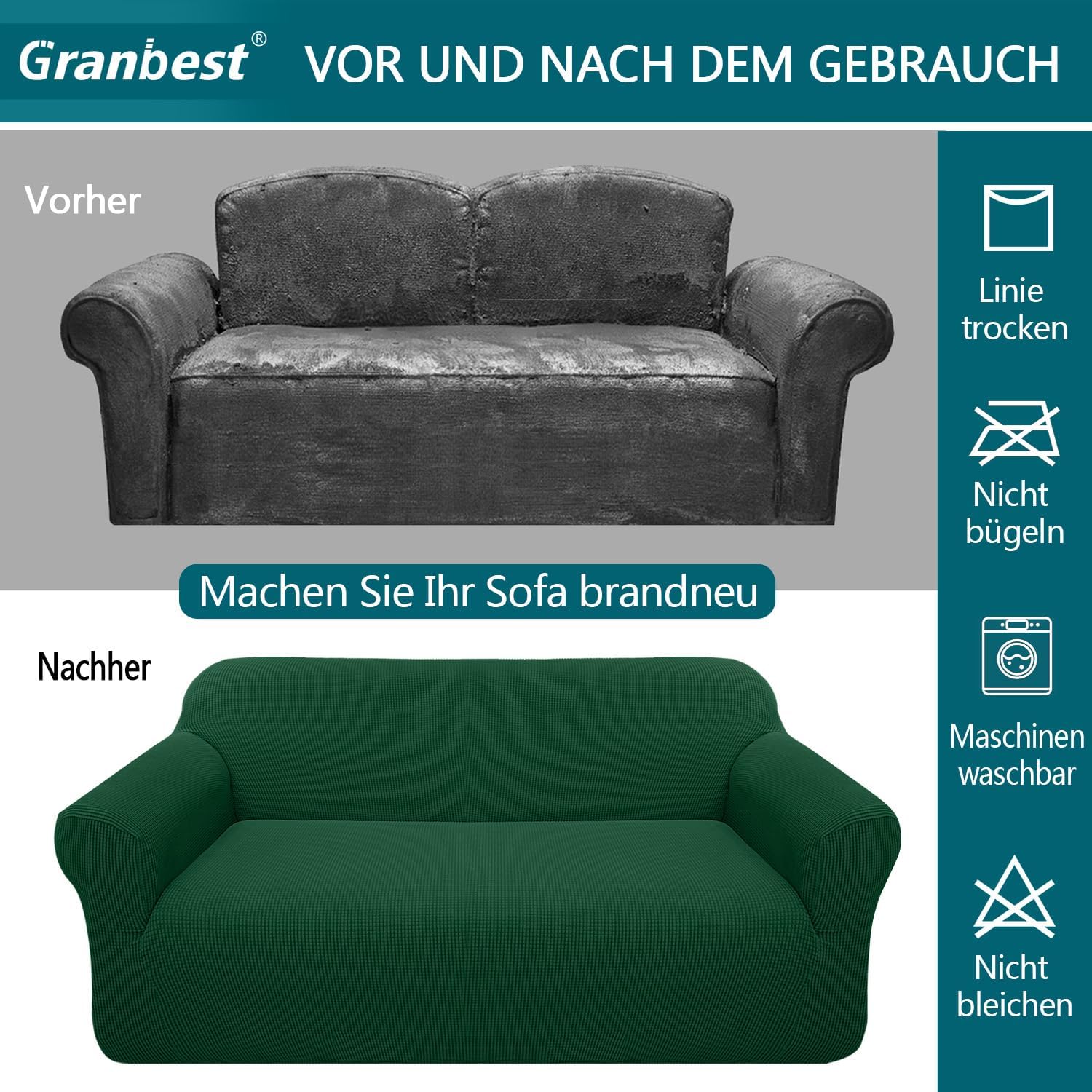 Detalle de Granbest copridivano altamente elasticizzato jacquard 1 posto verde scuro per soggiorno