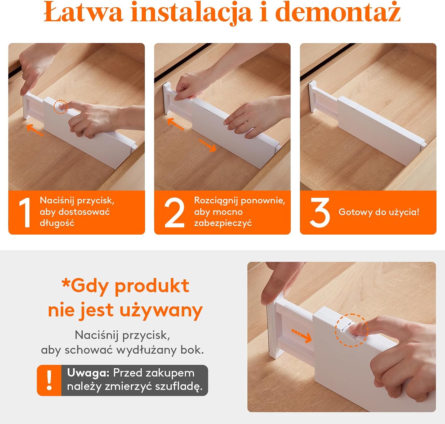 Thumbnail 5 de Lifewit 23041 – 12 regulowanych organizerów do szuflad, wysokość 10 cm