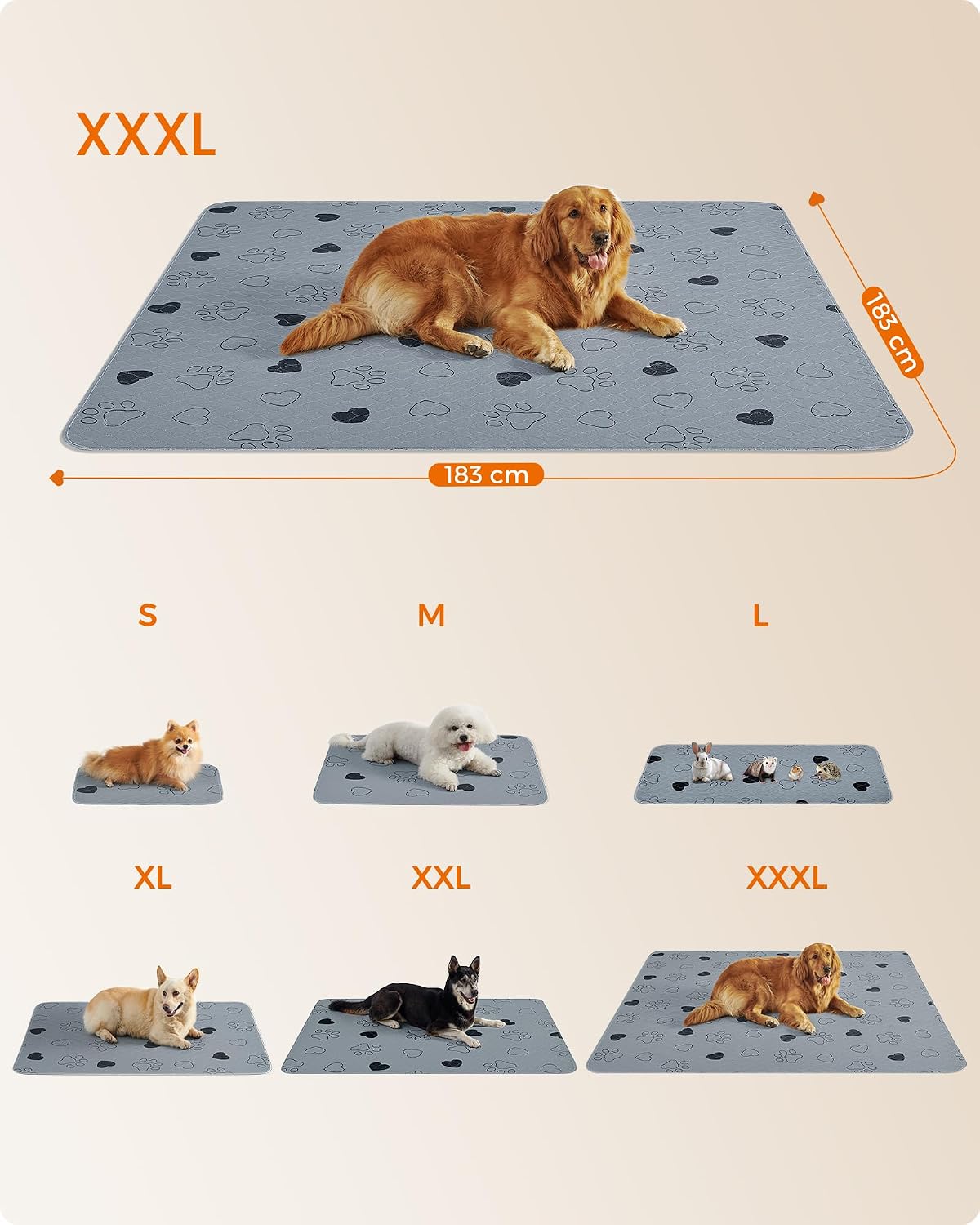 Detalle de Feandrea Tappeti Lavabili per Cani 183 x 183 cm Tappi XXXL - Set di 2, a Prova di Perdite, Antiscivolo, alta assorbenza
