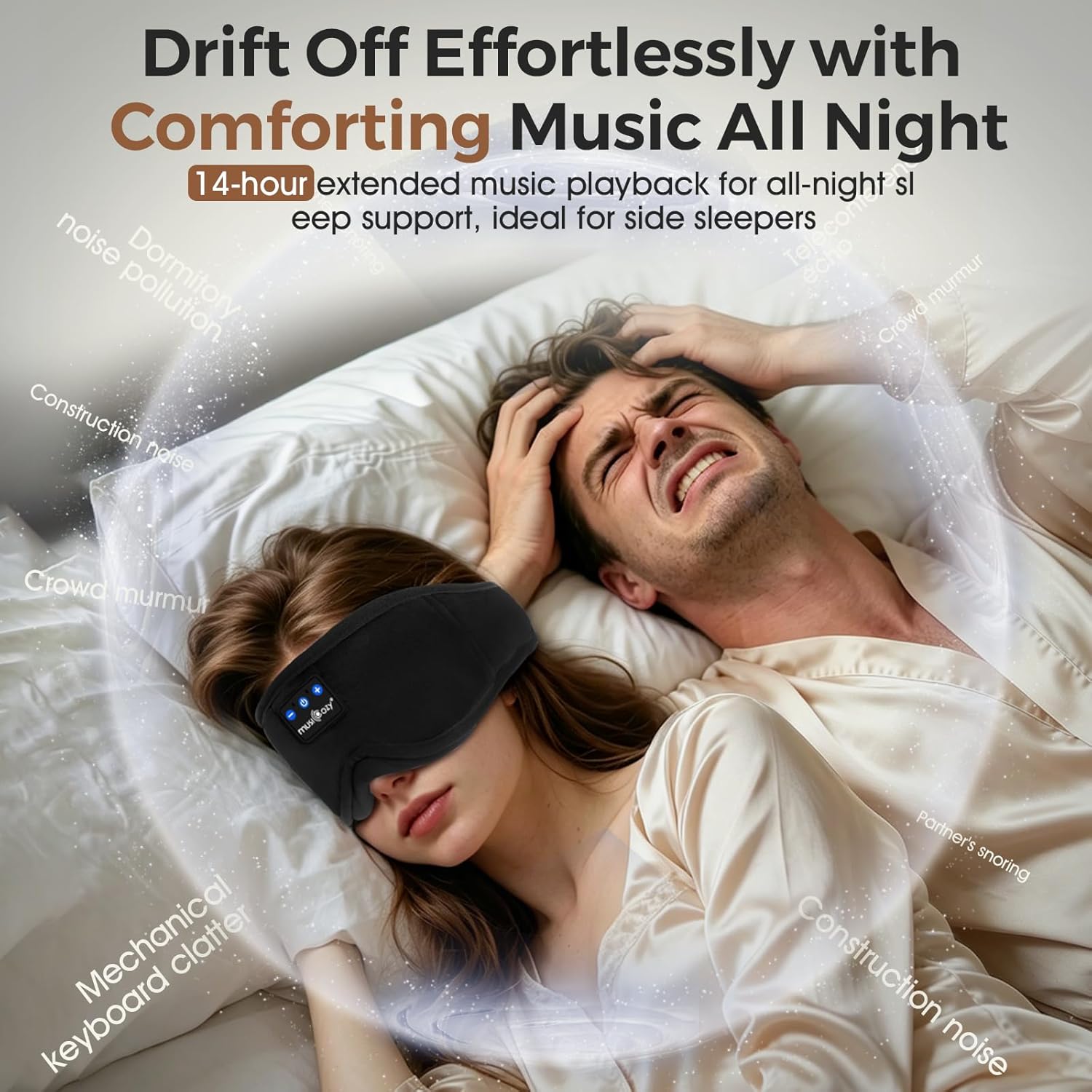 Thumbnail 3 de MUSICOZY Bluetooth Schlafmaske mit Kopfhörer – 100% Verdunkelung, 3D-Kontur für Seitenschläfer